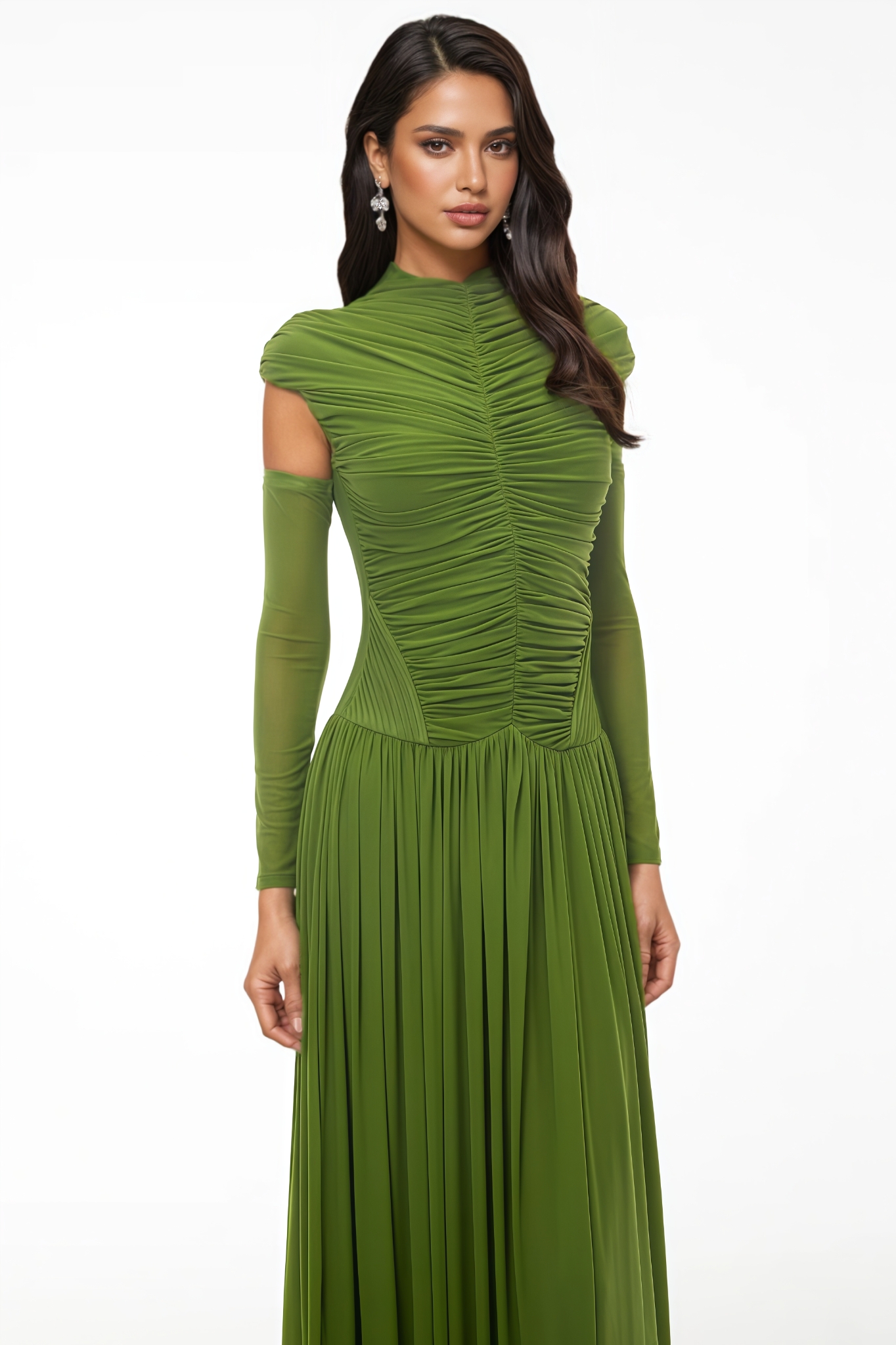 Liearm Green Ruched Maxi Dress