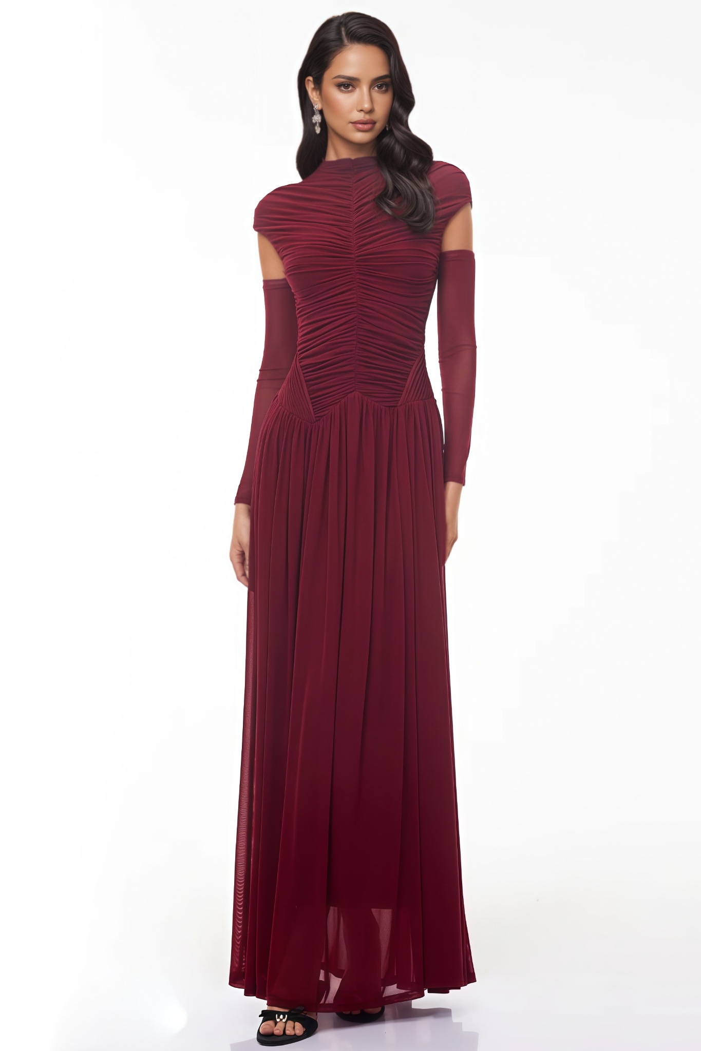 Alivie Red Ruched Maxi Dress
