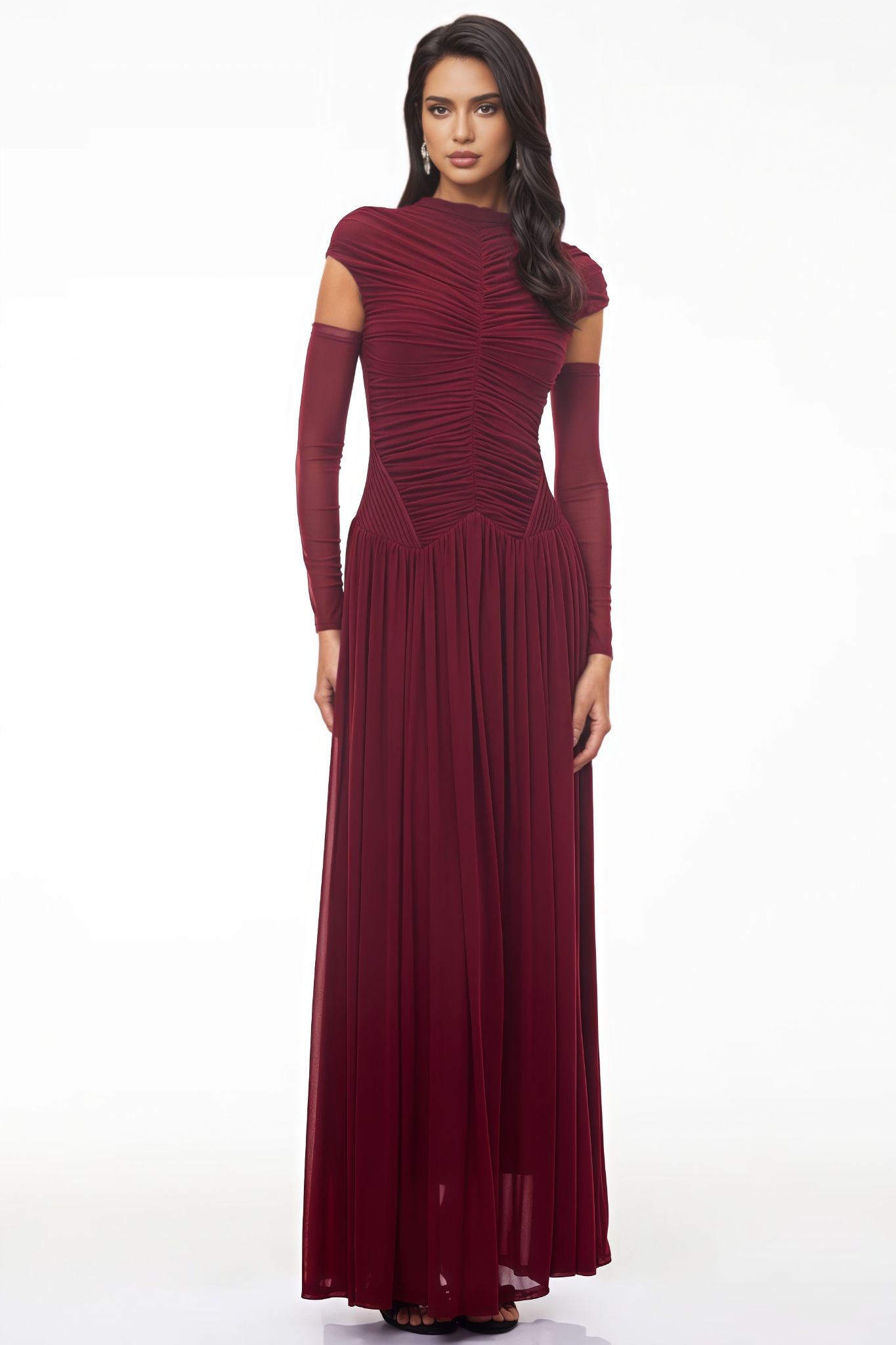 Alivie Red Ruched Maxi Dress