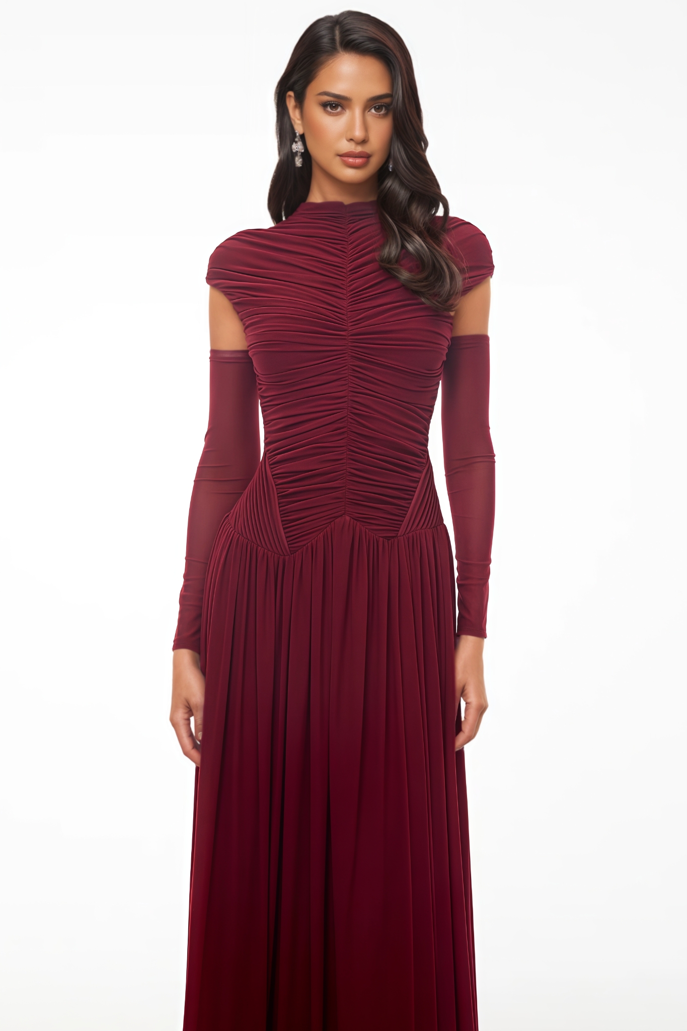 Alivie Red Ruched Maxi Dress