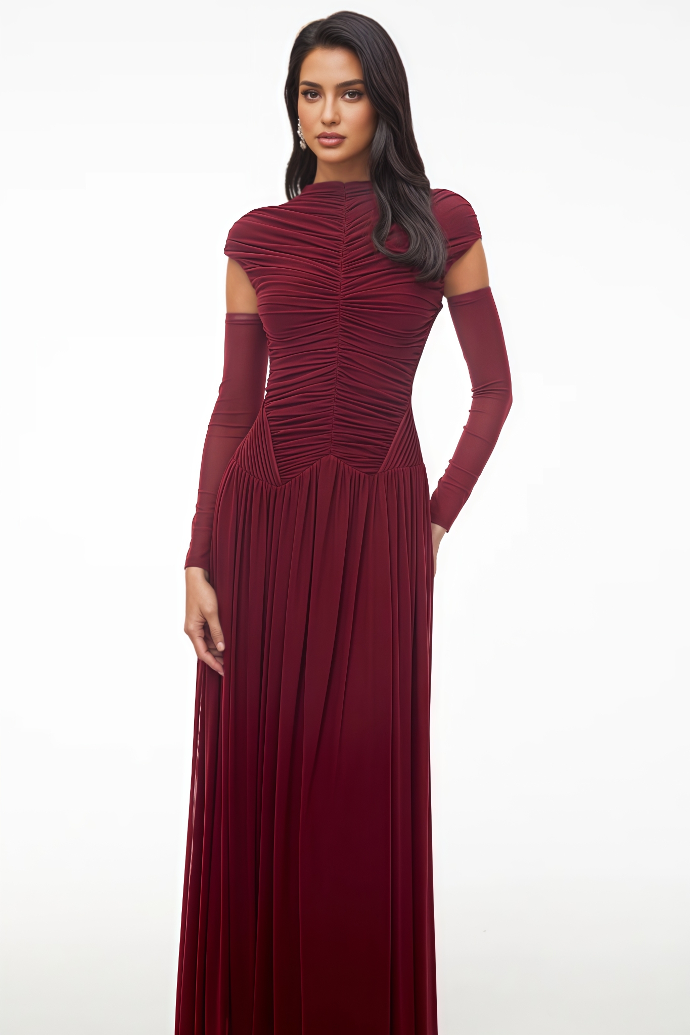 Alivie Red Ruched Maxi Dress