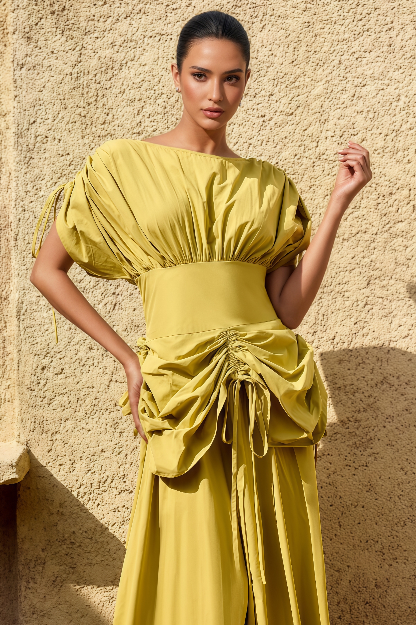 Grated Green Pleated Maxi Dress
