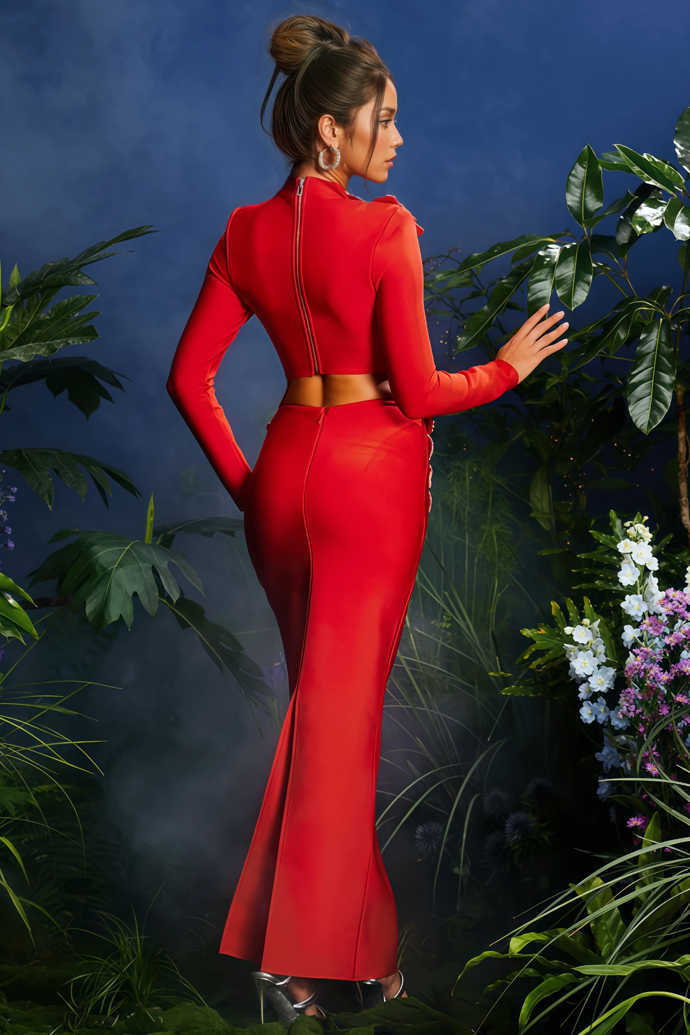 Therak Red Flower Bandage Maxi Dress Set