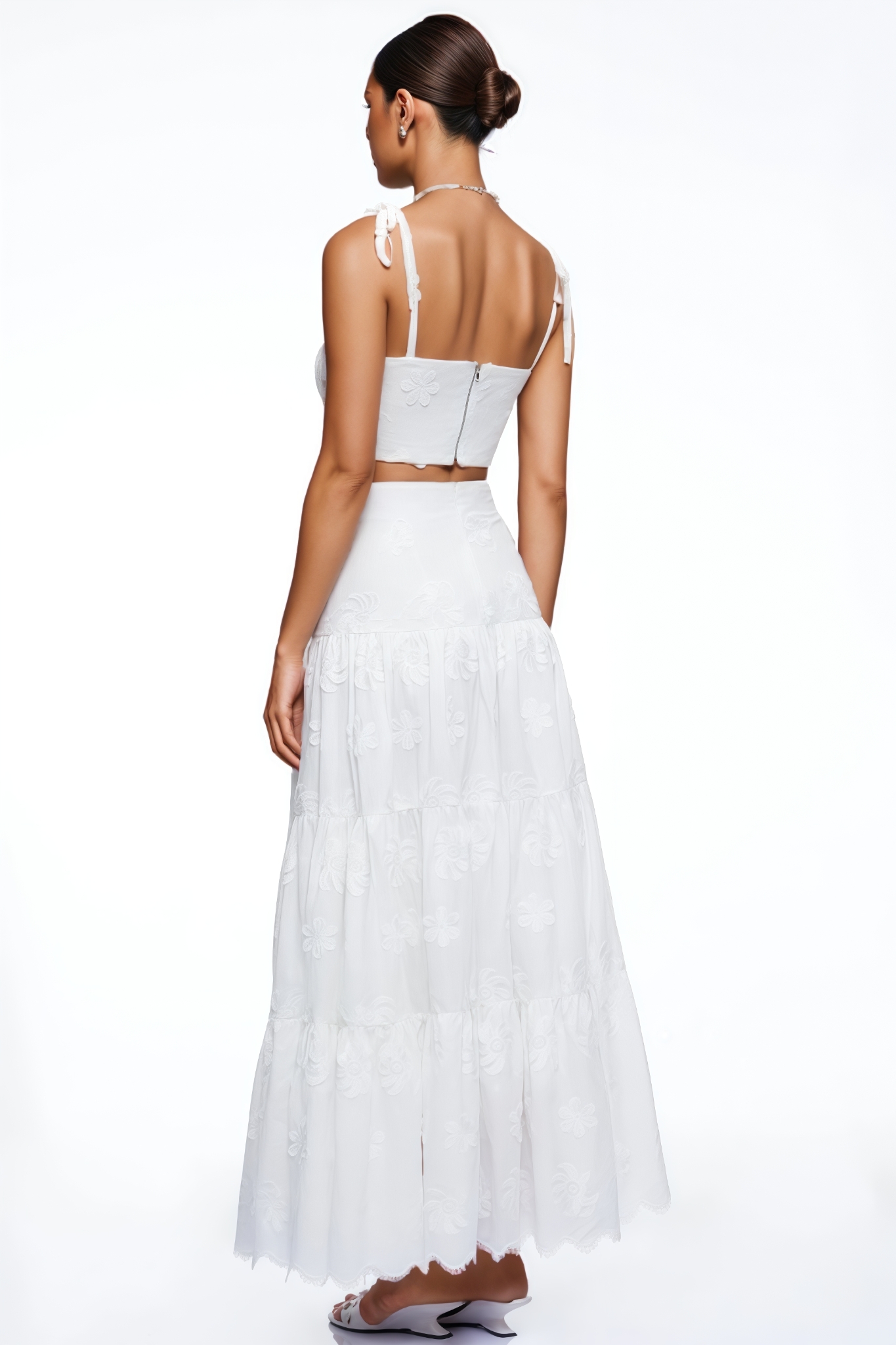 Peraphina White Halter Embroidered Maxi Dress Set