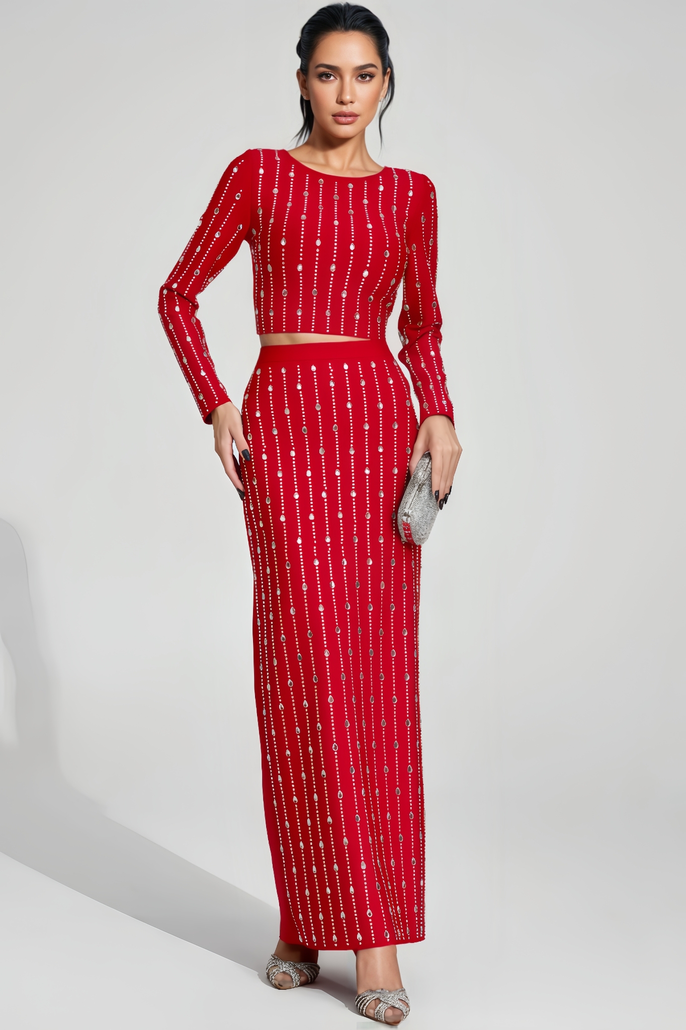 Aubrey Red Diamond Maxi Dress Set