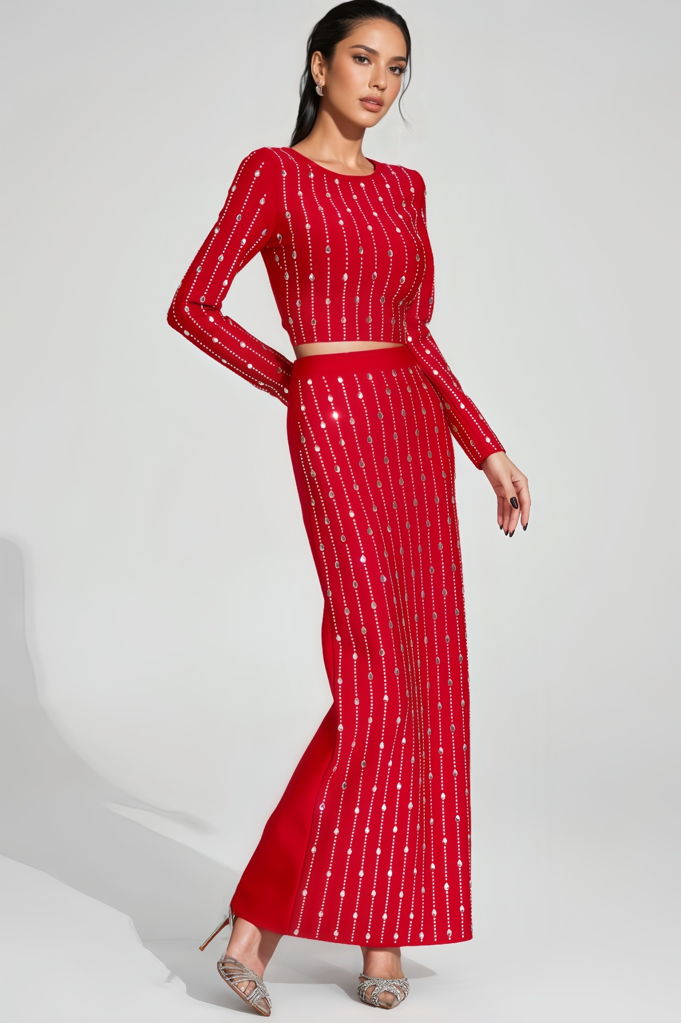 Aubrey Red Diamond Maxi Dress Set