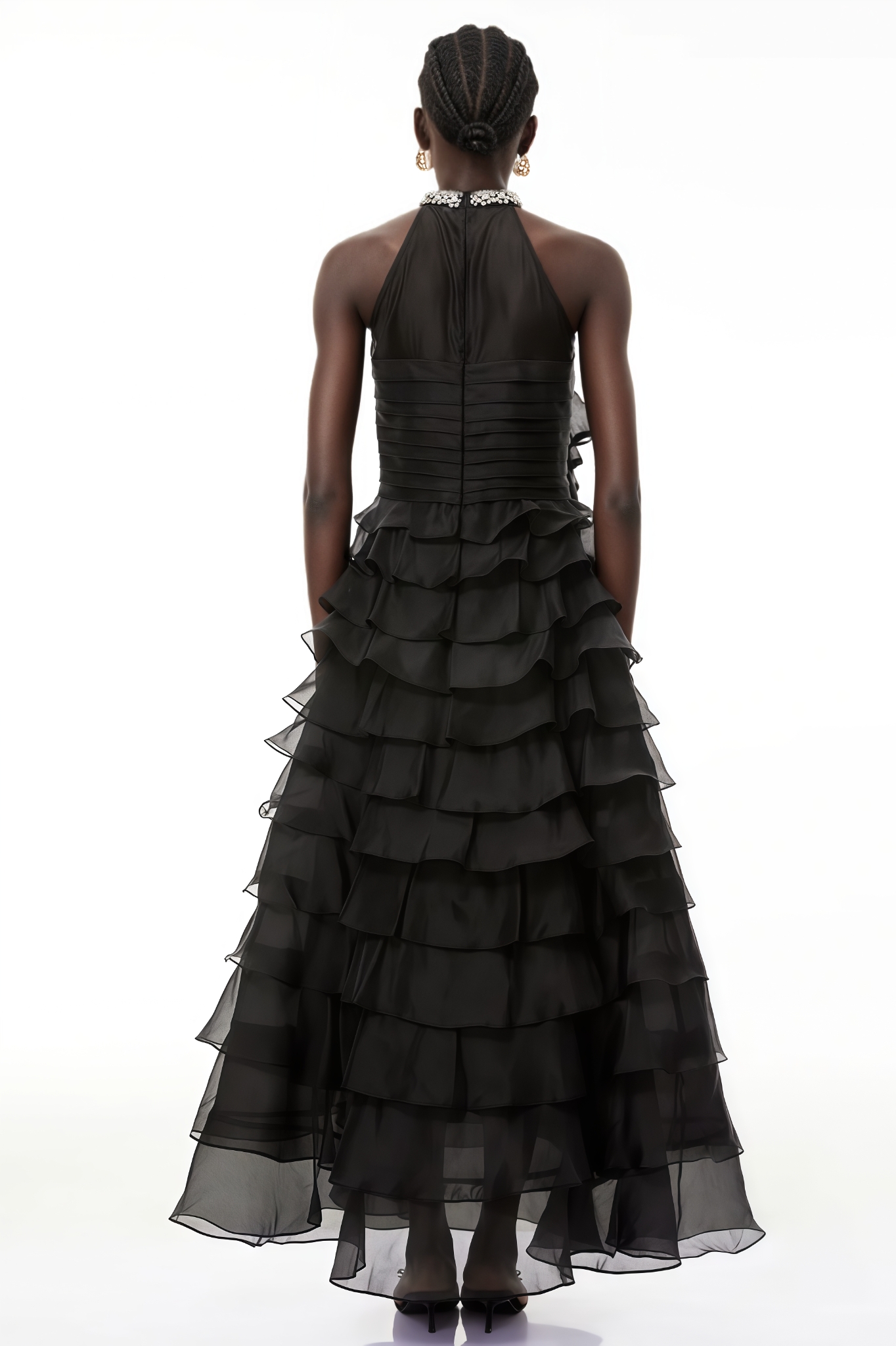 Kaliny Black 3D Petal Ruffled Maxi Dress