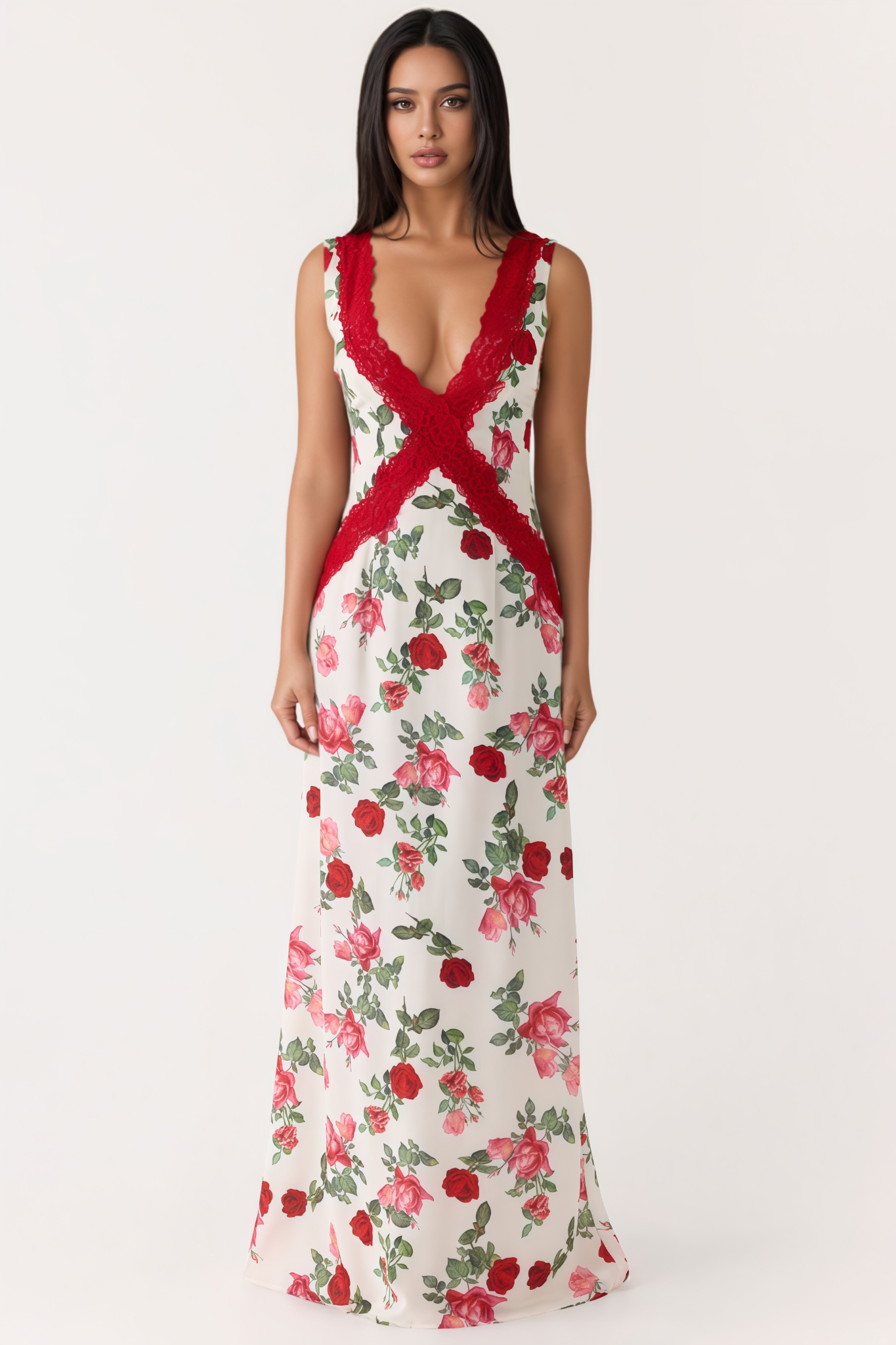 Poran Backless Lace Floral Maxi Dress