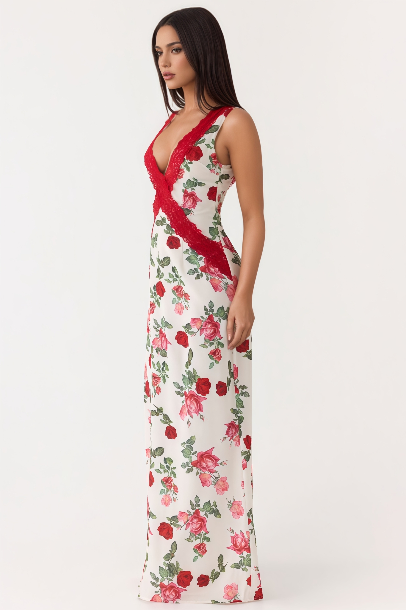 Poran Backless Lace Floral Maxi Dress