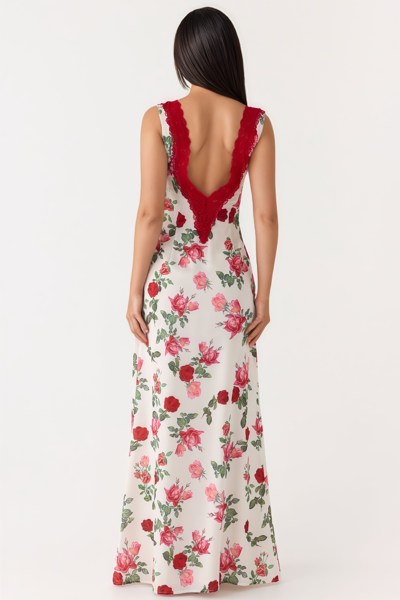 Poran Backless Lace Floral Maxi Dress