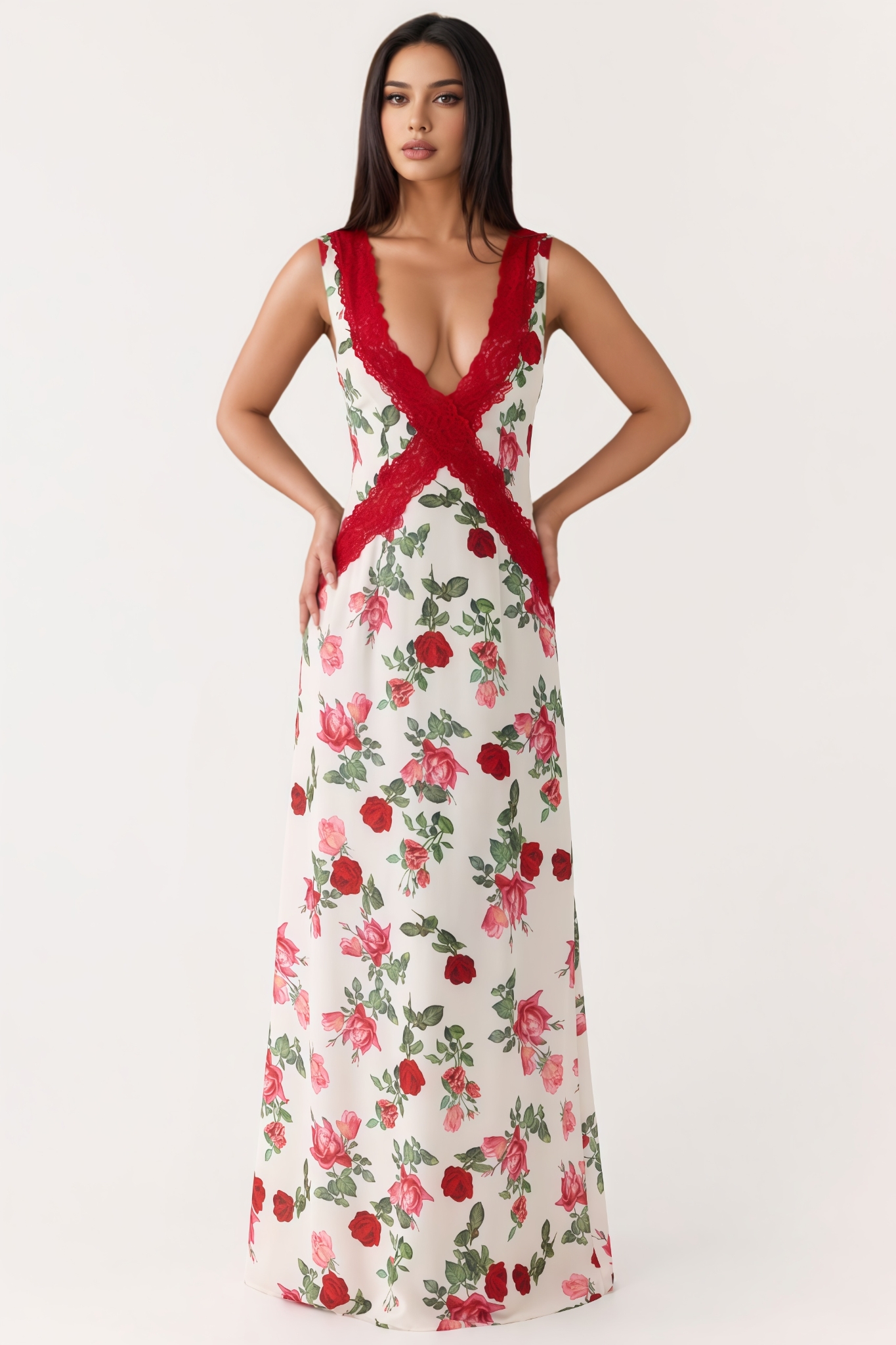 Poran Backless Lace Floral Maxi Dress