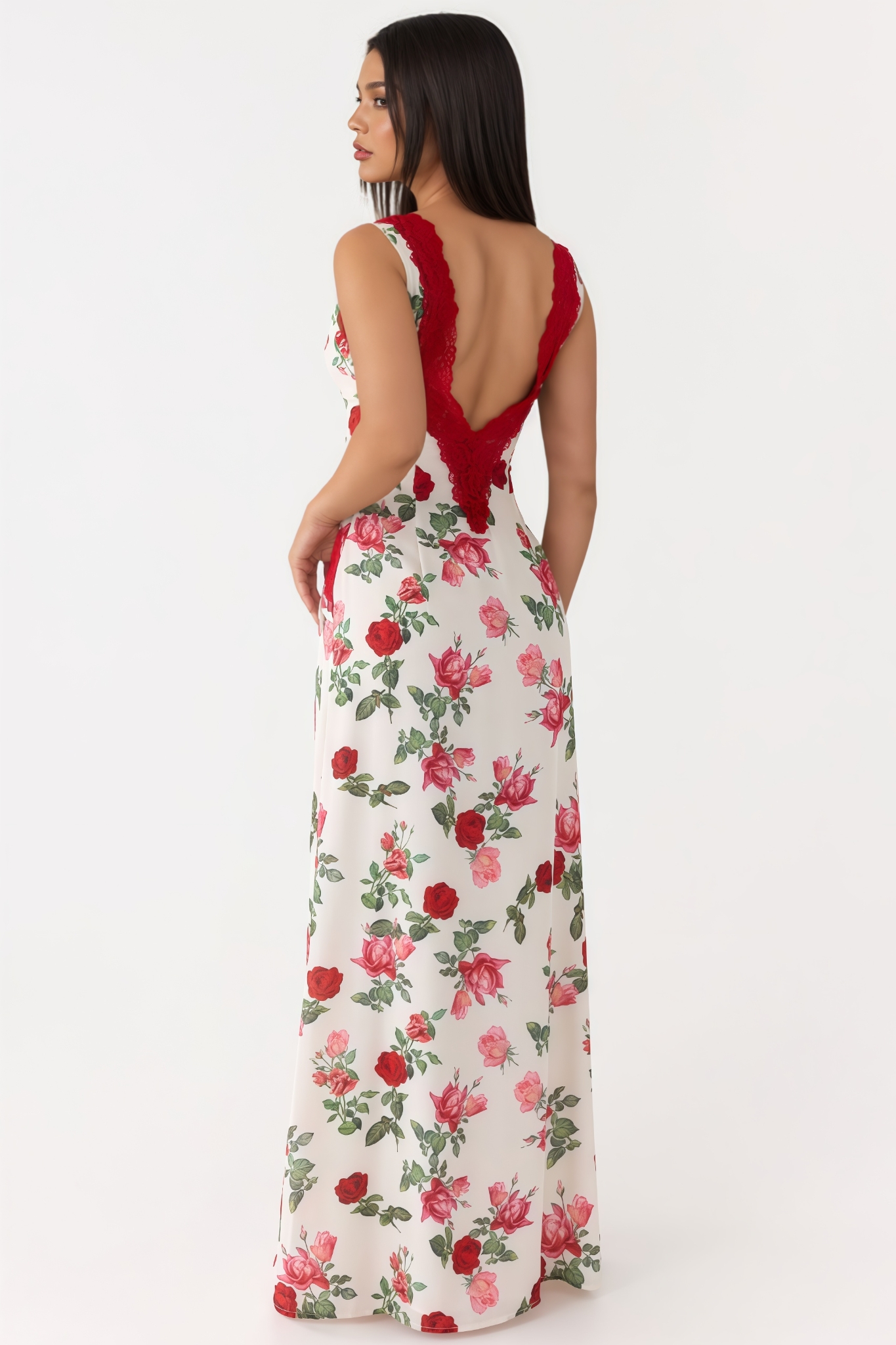 Poran Backless Lace Floral Maxi Dress