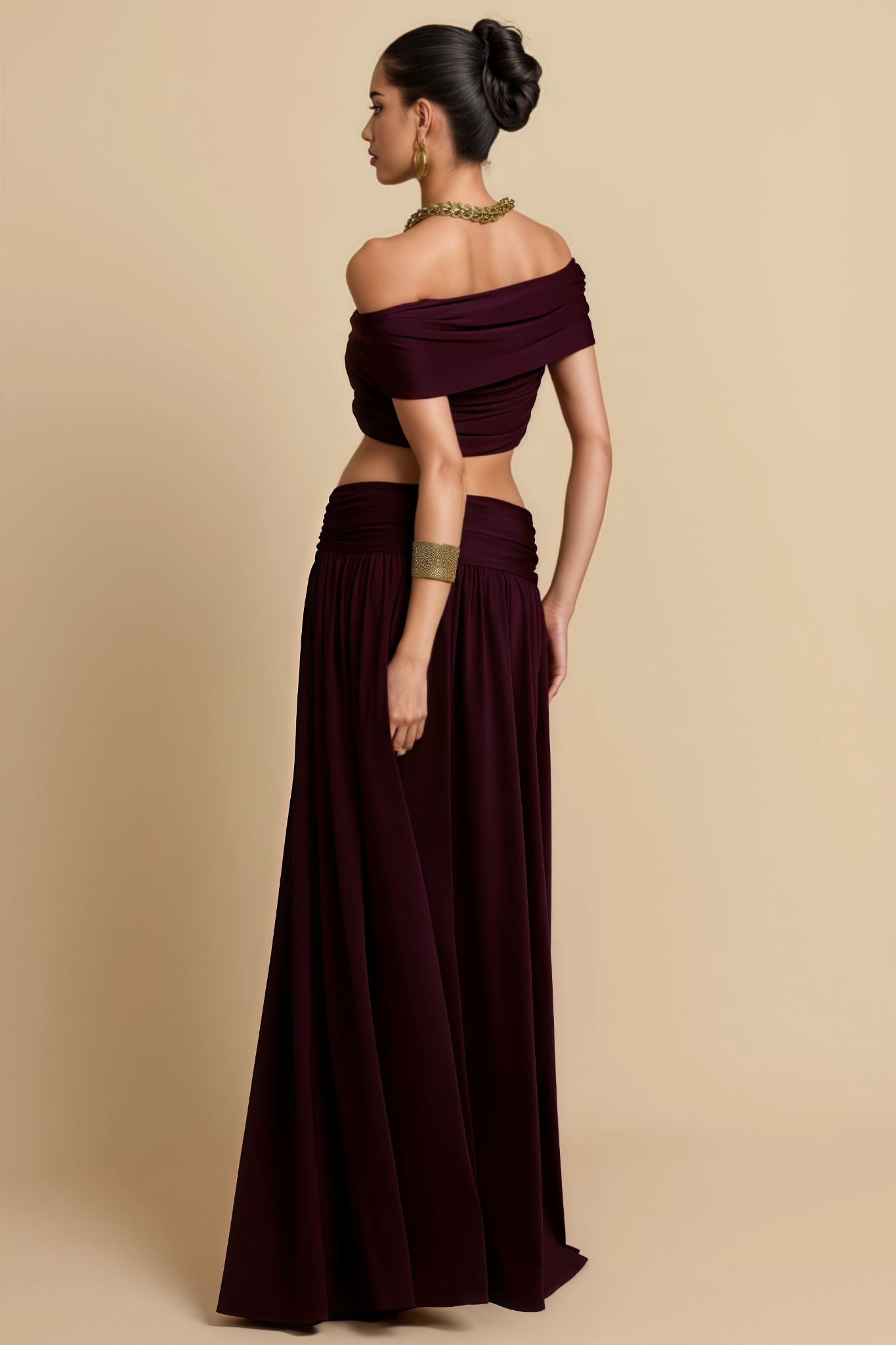 Farnoy Off Shoulder Bow Ruched Top Maxi Dress Set