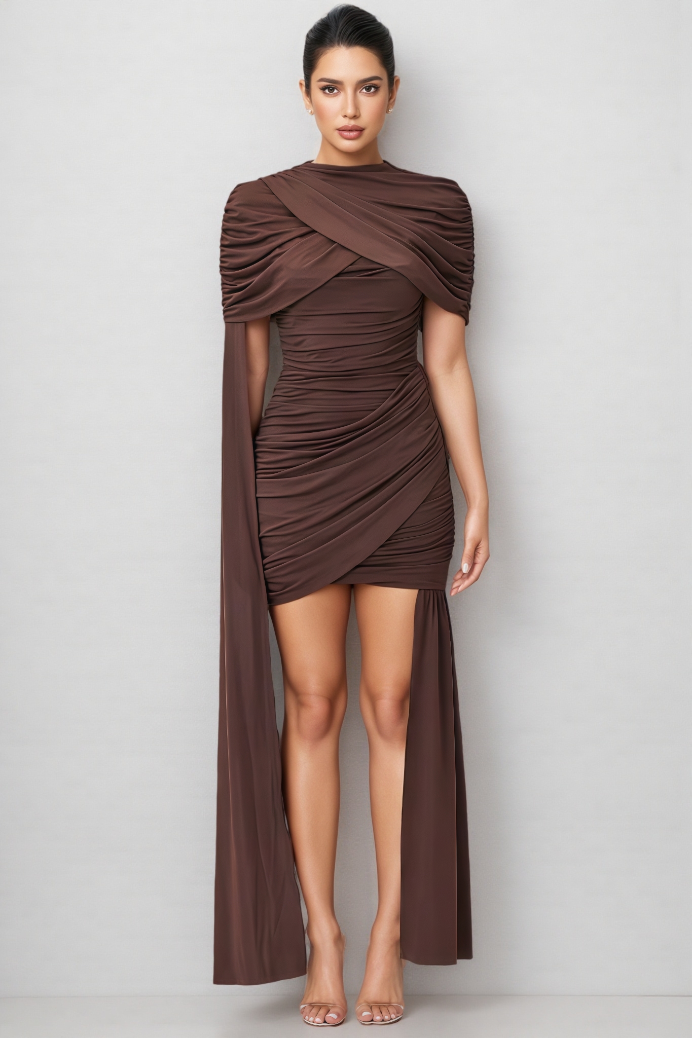 Gaithty Brown Pleated Mini Dress
