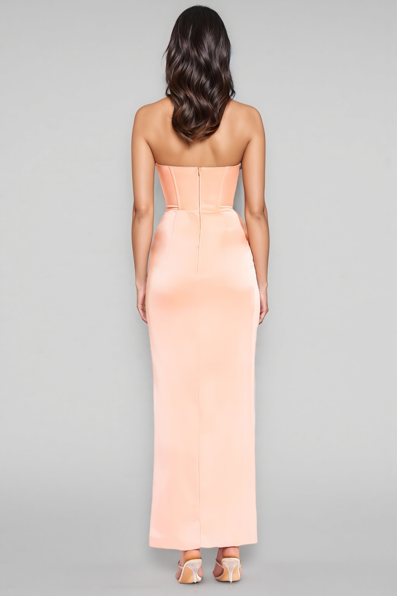 Estrela Diamond-Studded Sheath Ruffle Maxi Dress