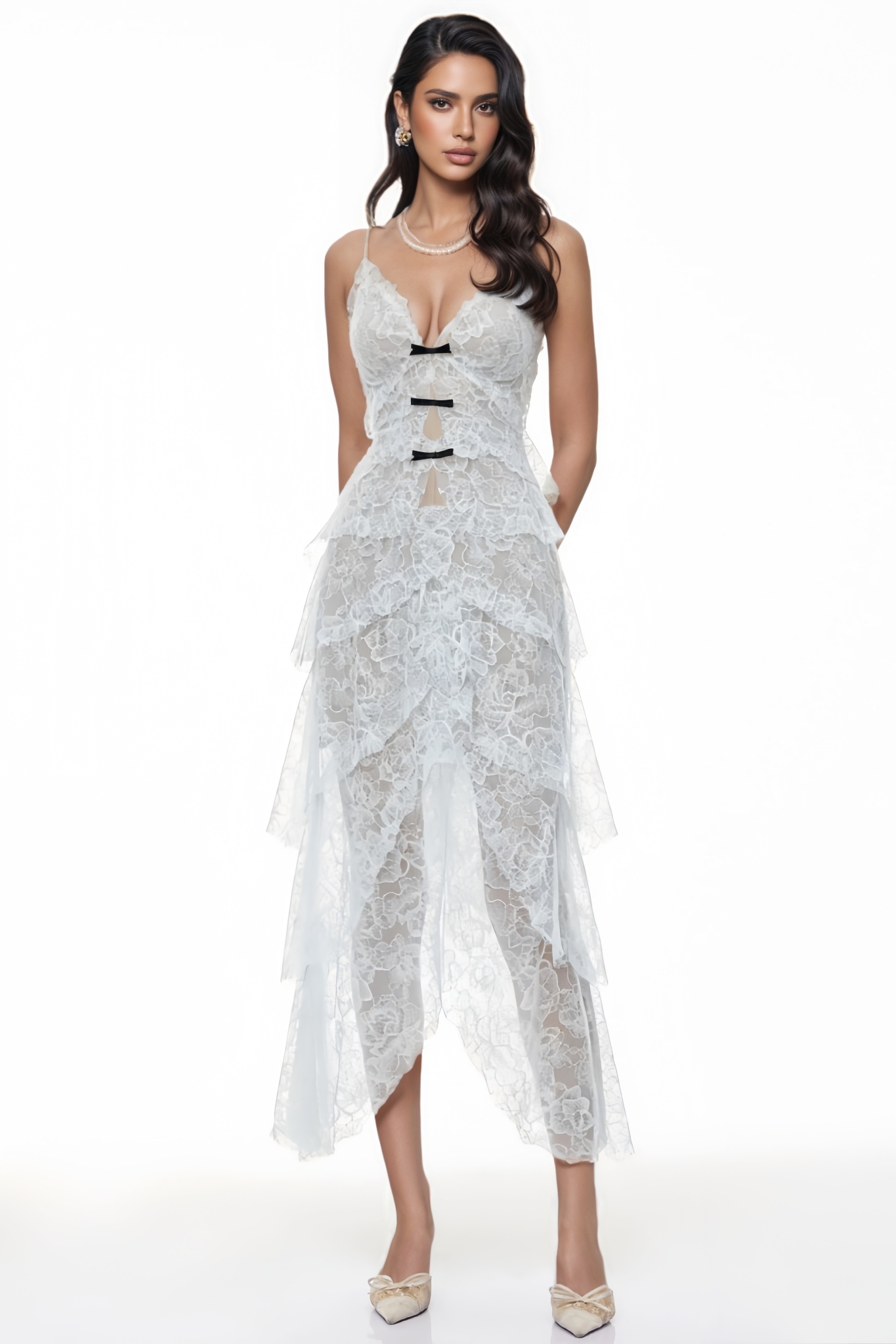 Werna Blue Halter Lace Maxi Dress