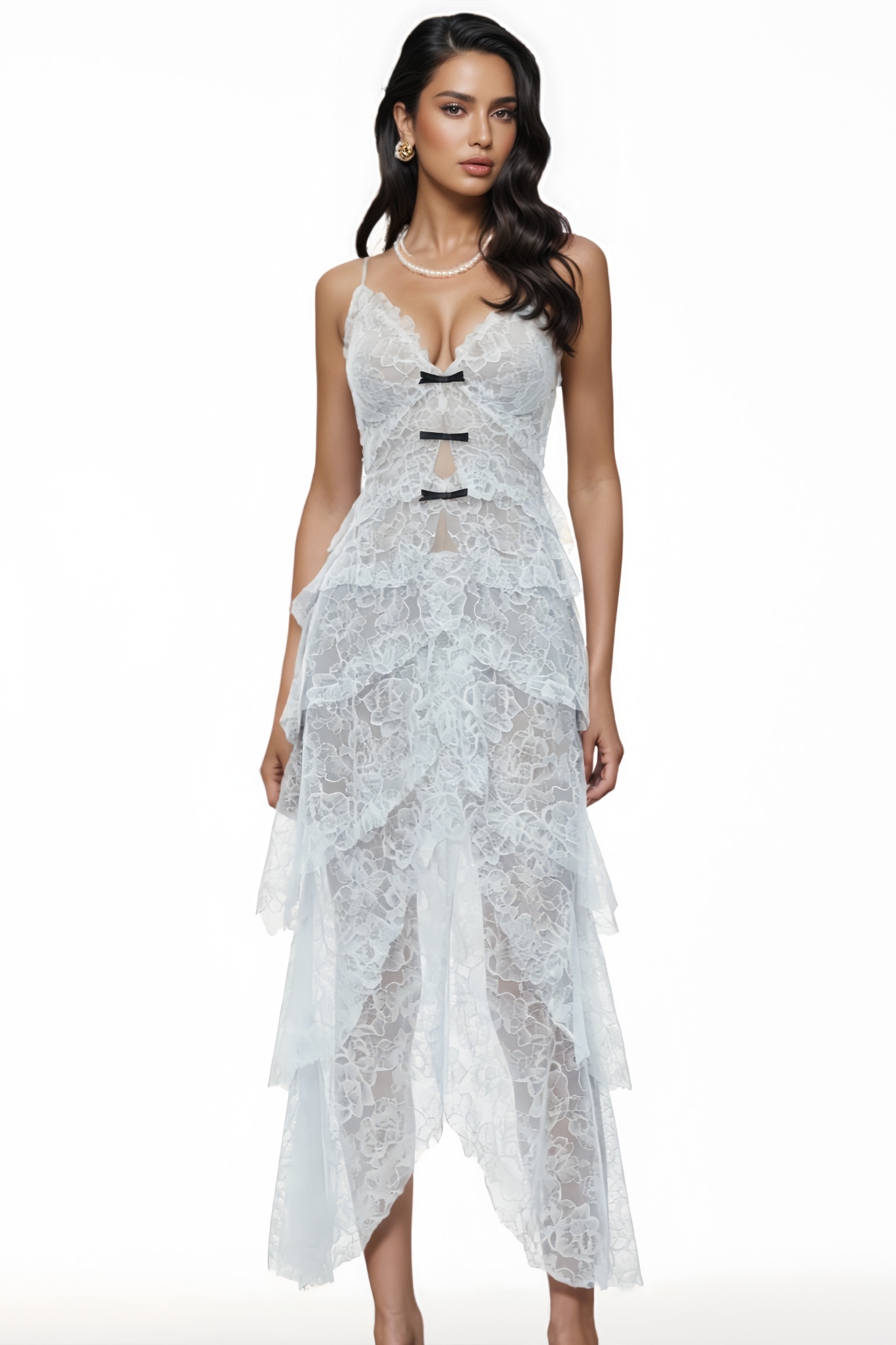 Werna Blue Halter Lace Maxi Dress