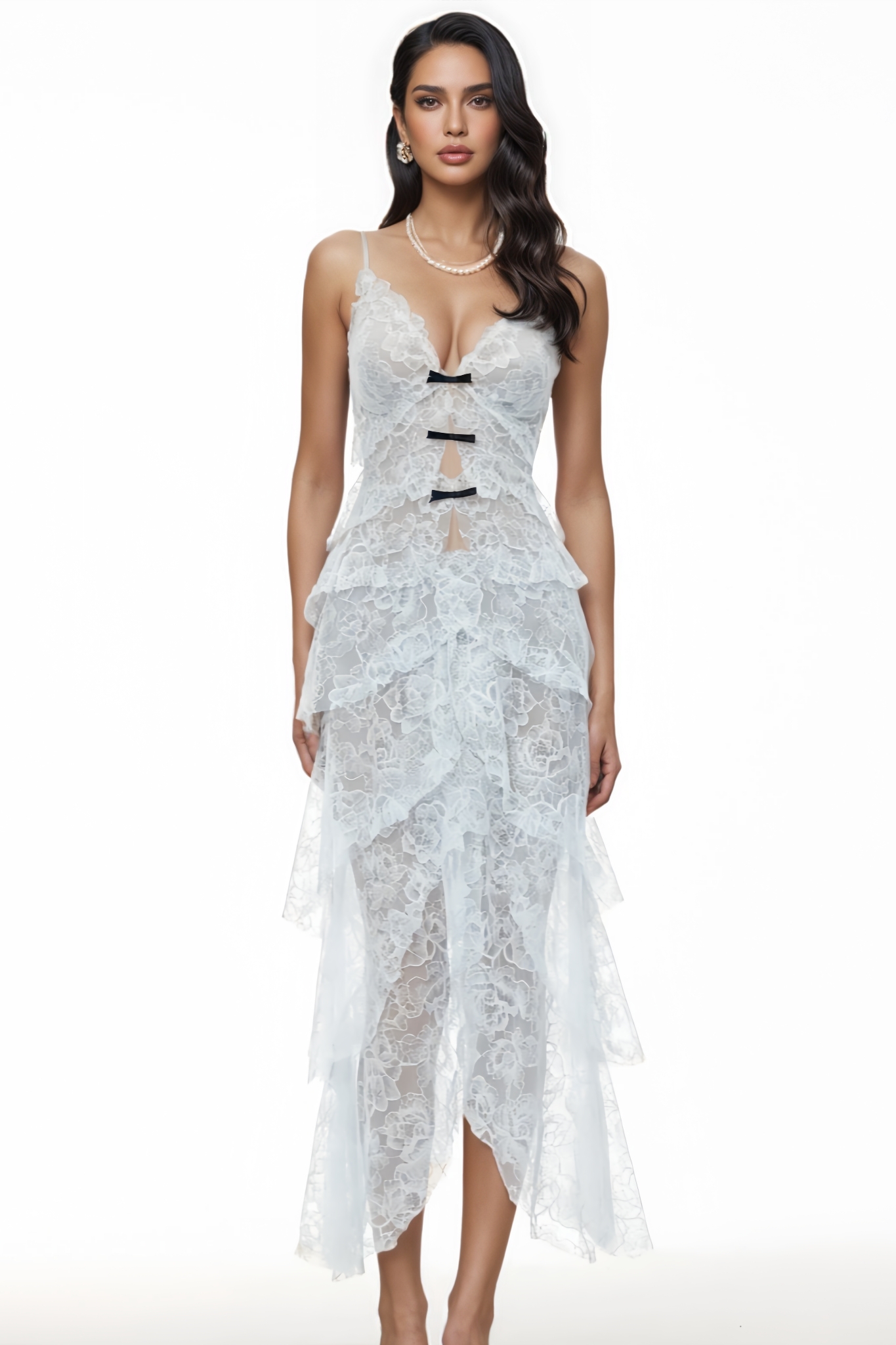Werna Blue Halter Lace Maxi Dress