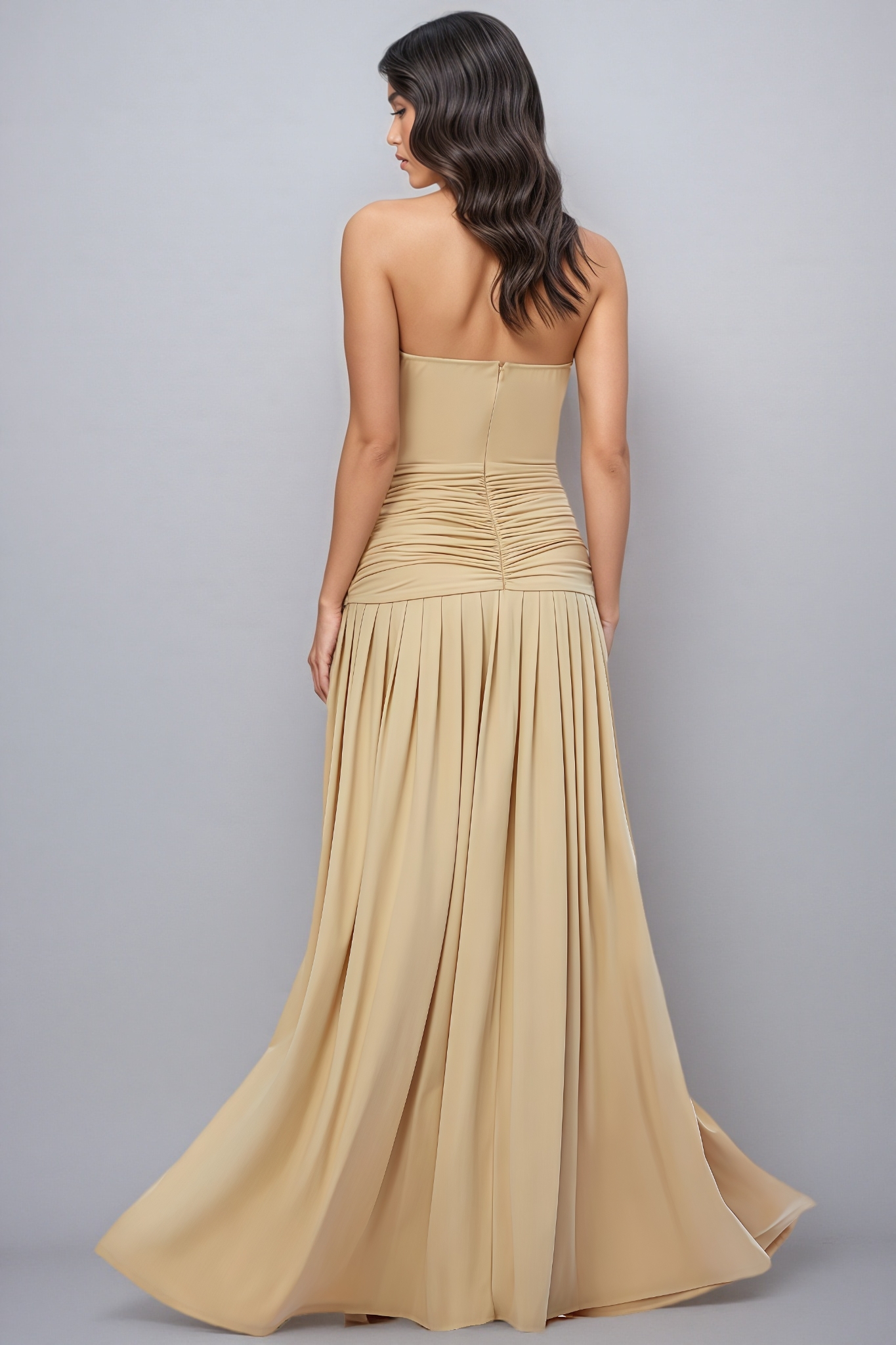 Barxes Khaki Halterneck Ruched Maxi Dress