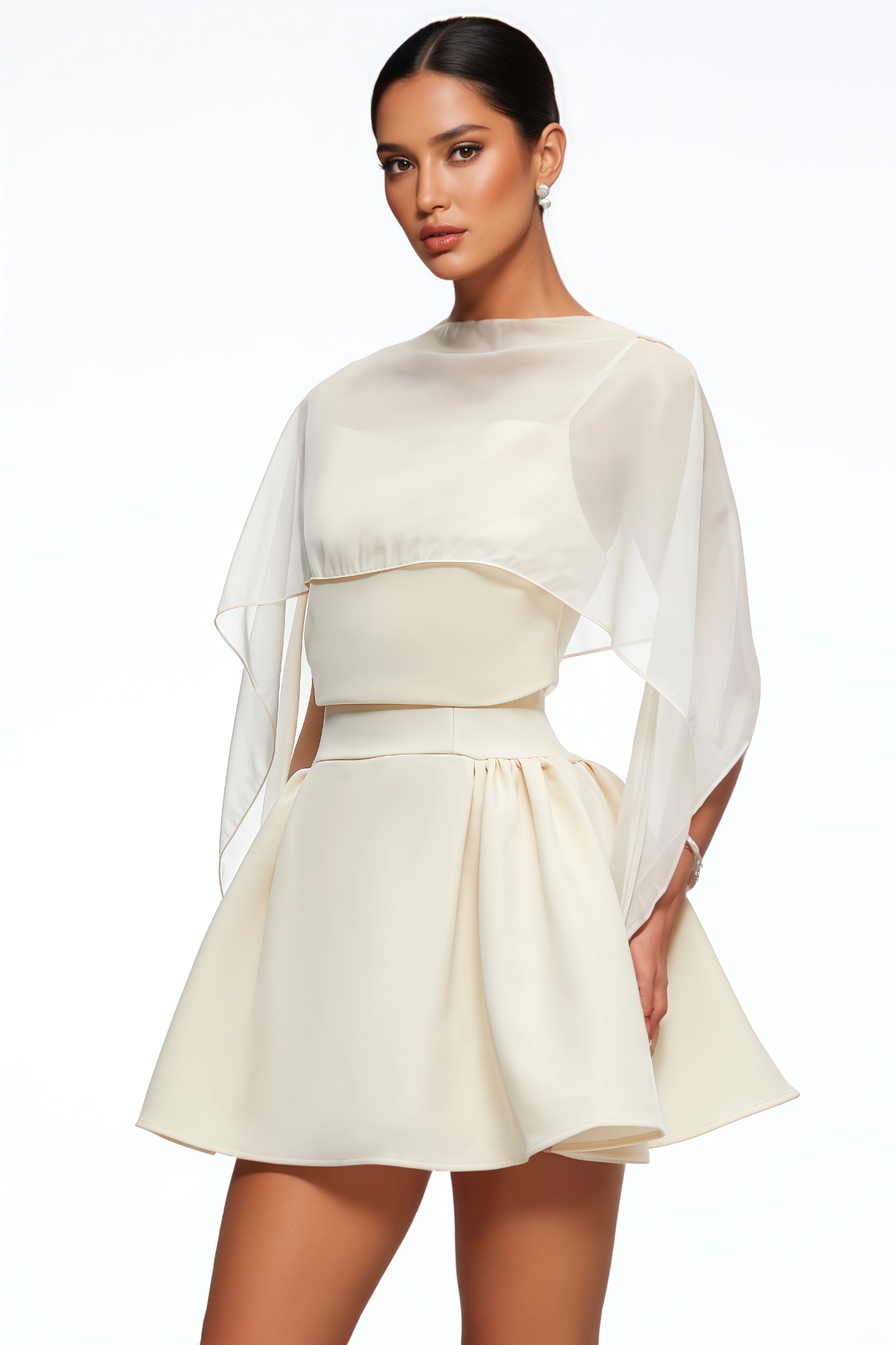 Khiannon Beige Halter Pleated Mini Dress