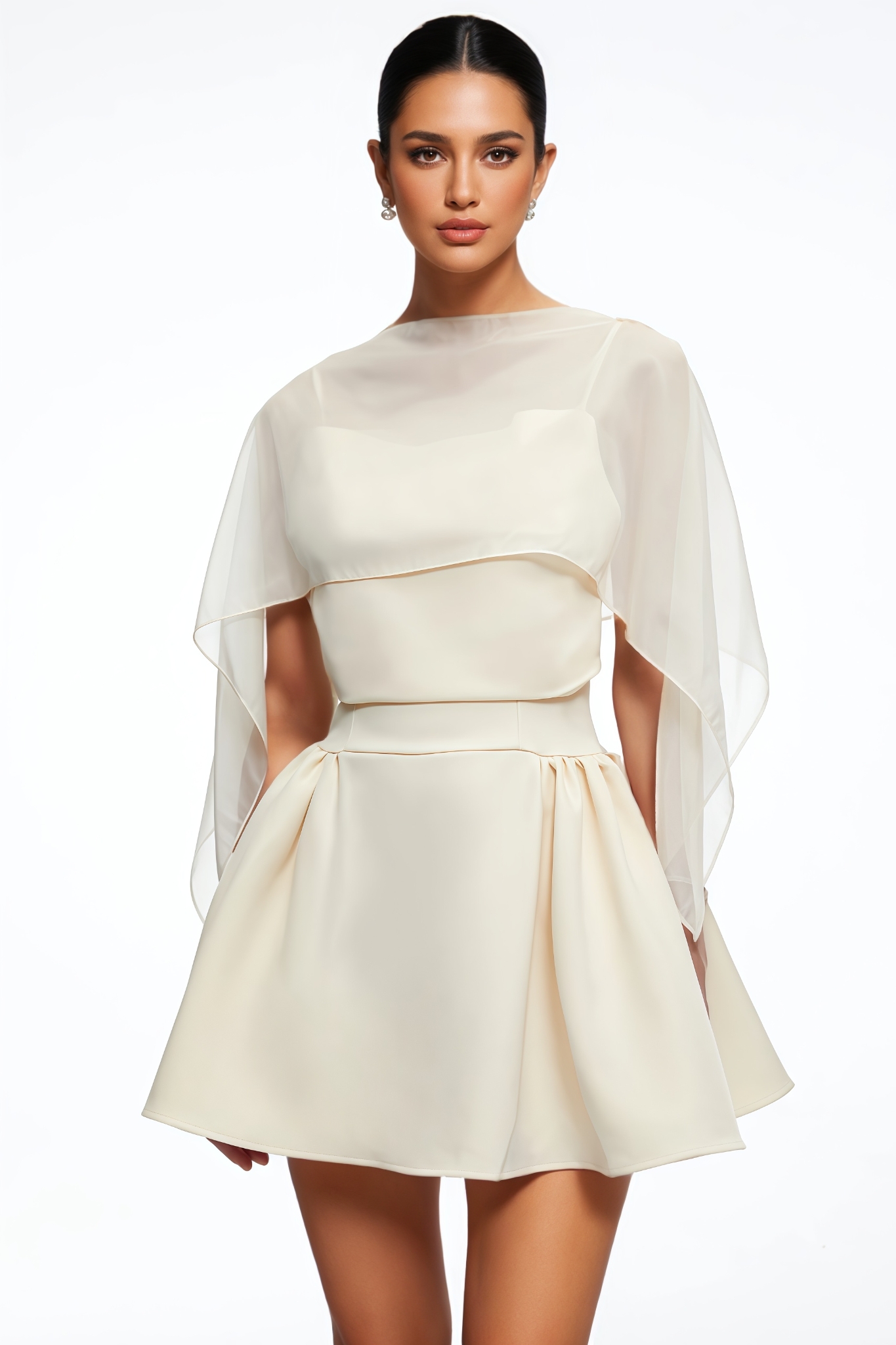 Khiannon Beige Halter Pleated Mini Dress