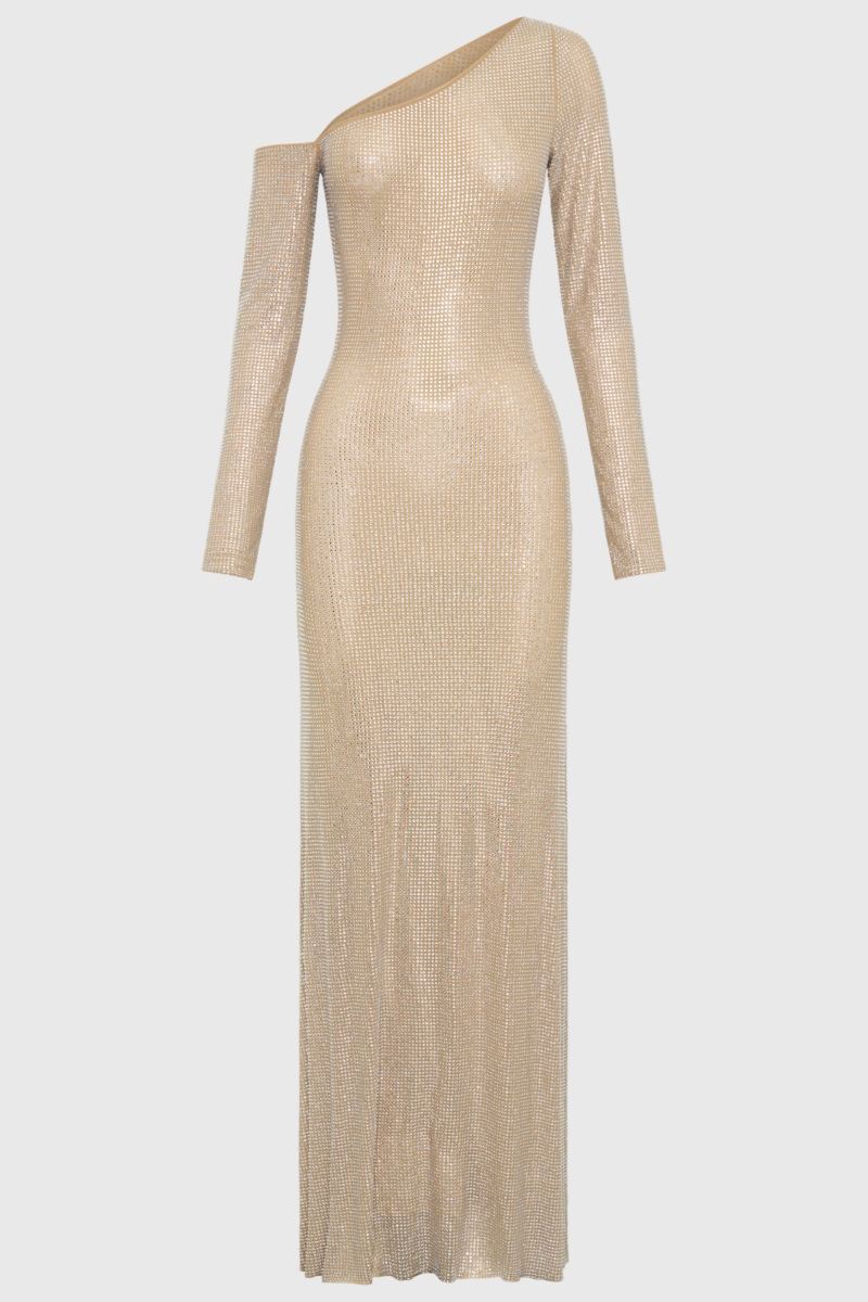 Brone Diamante Long Sleeve Maxi Dress