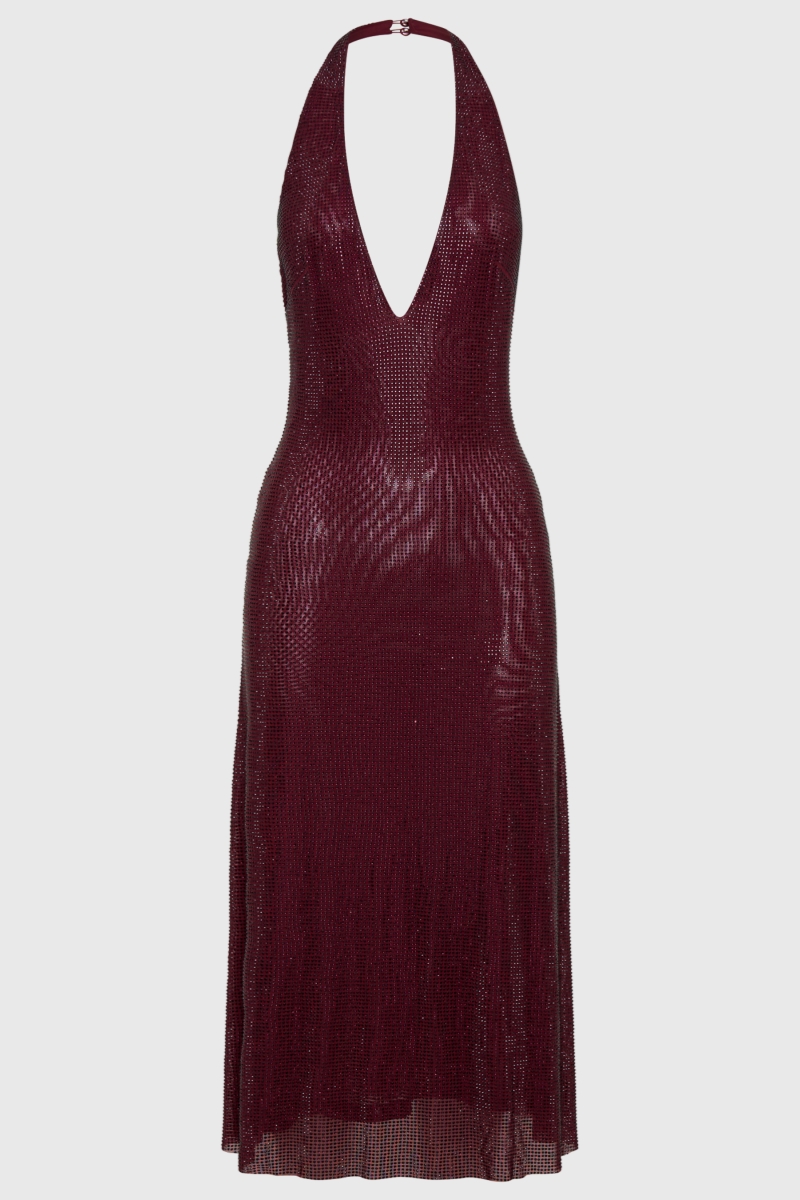 Gethin Red Diamante Halter Midi Dress