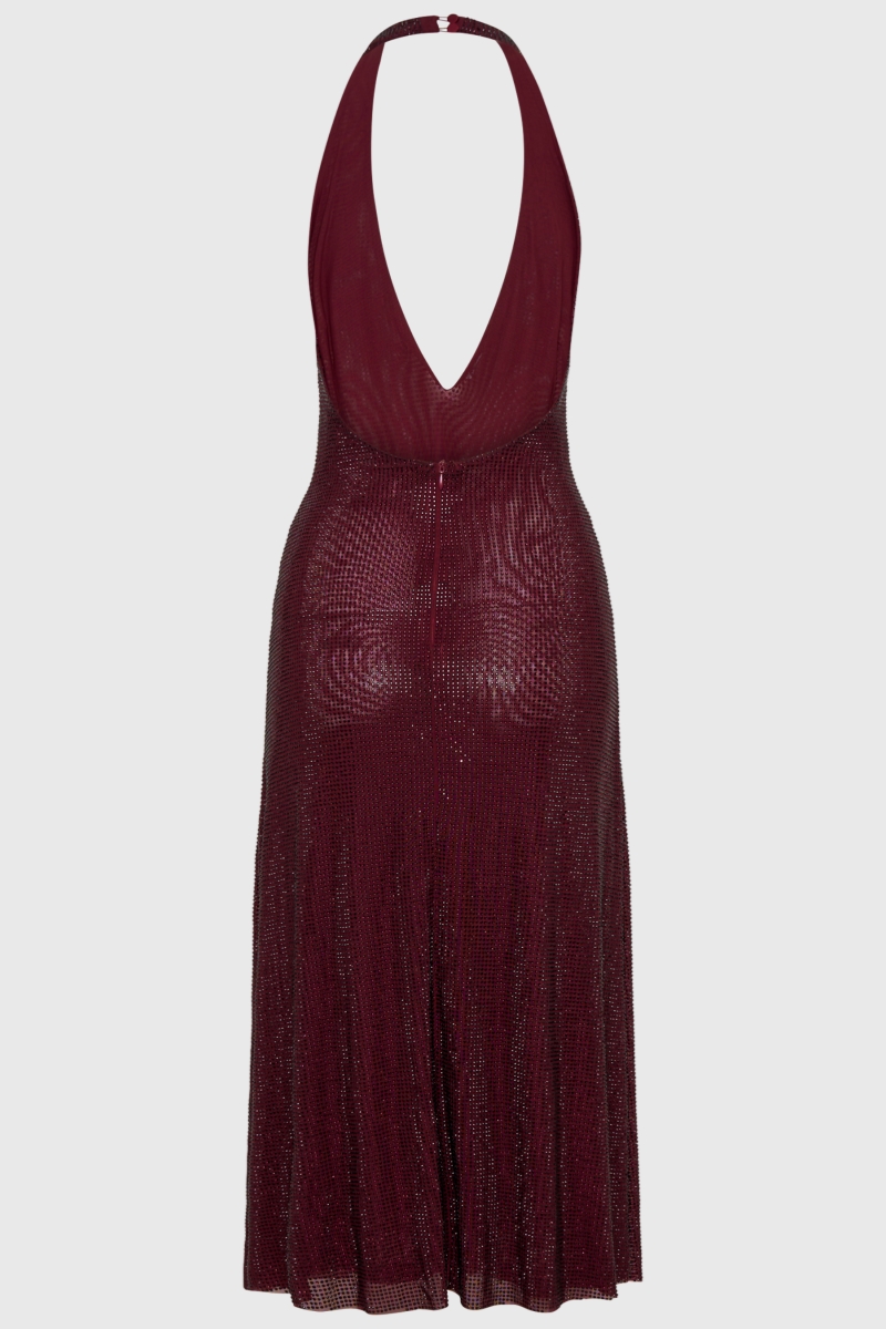 Gethin Red Diamante Halter Midi Dress