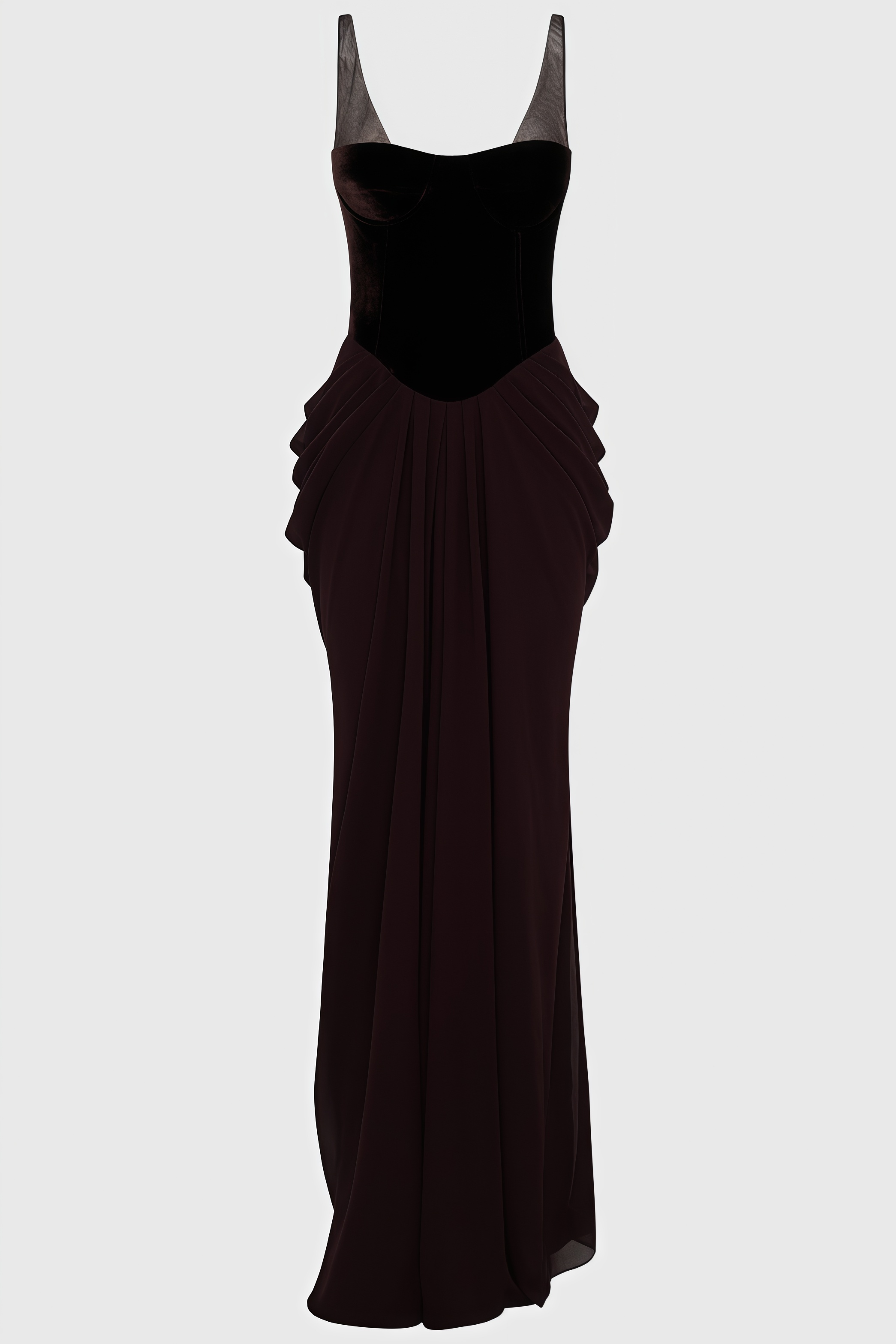 Devan Brown Velvet Corset Maxi Dress