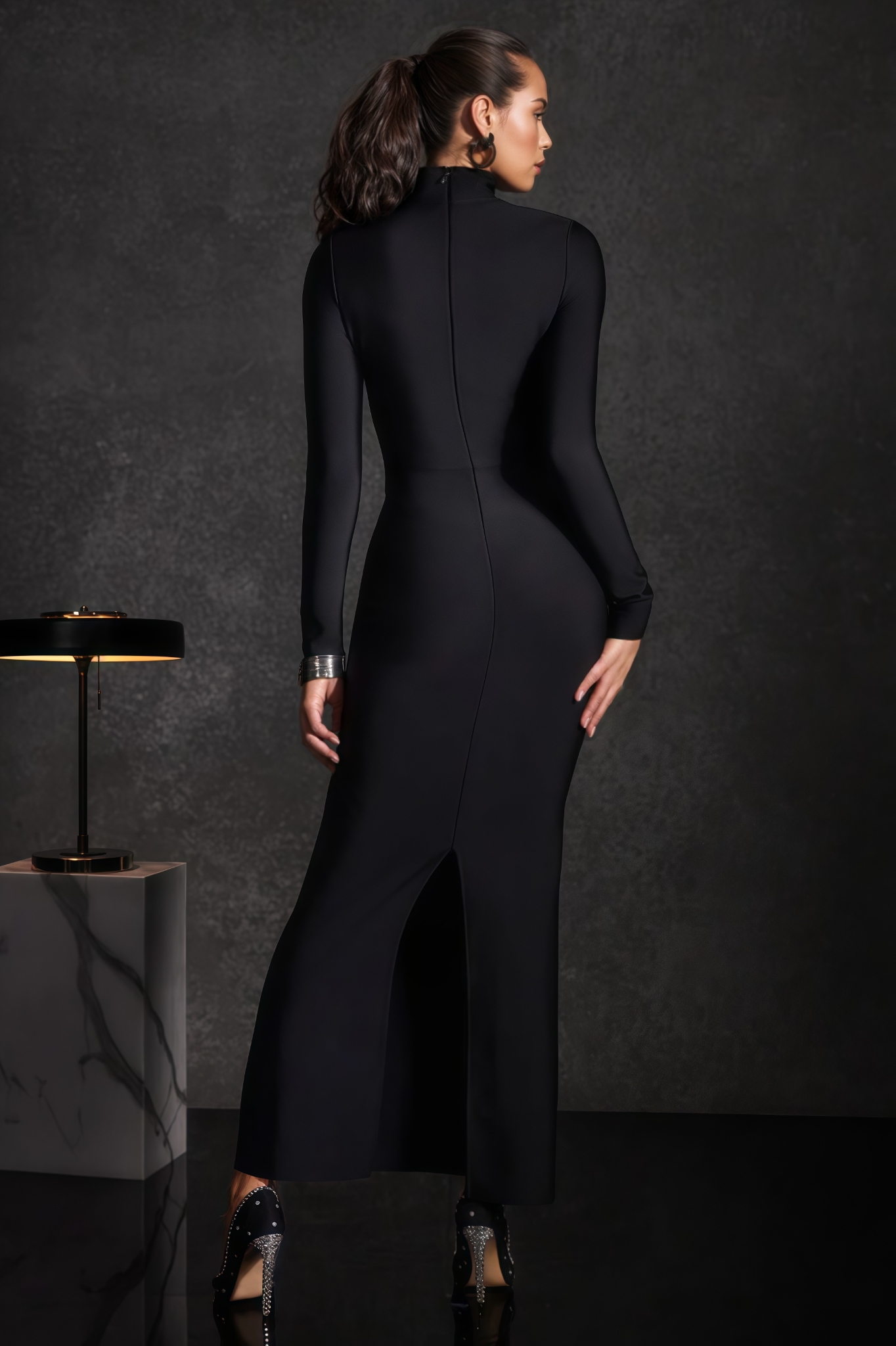 Quinny High Neck Crystal Bandage Maxi Dress