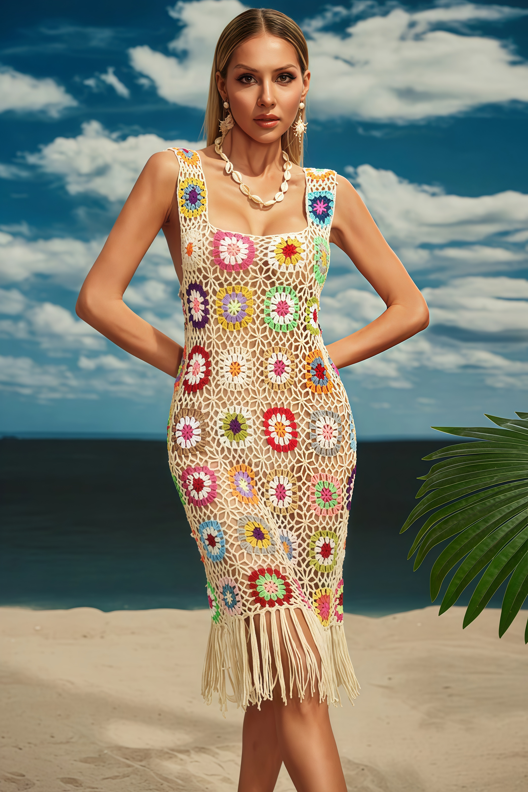 Calypsa Cutout Fringe Knitted Midi Dress