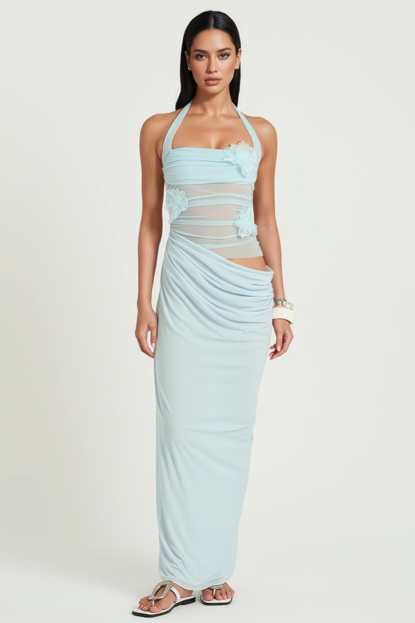 Rilreny Blue 3D Floral Maxi Dress