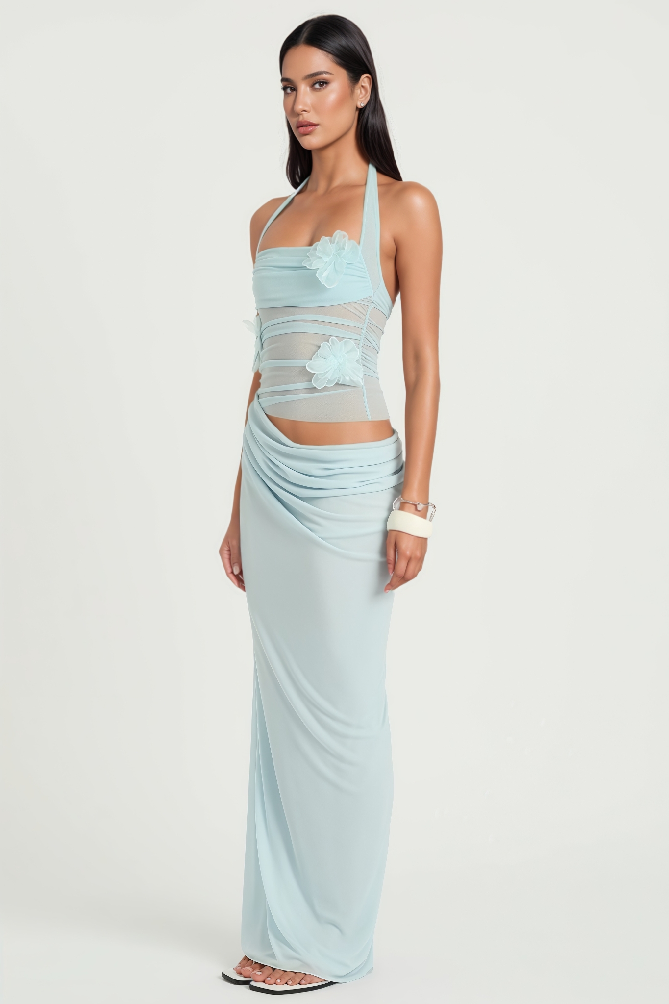 Rilreny Blue 3D Floral Maxi Dress