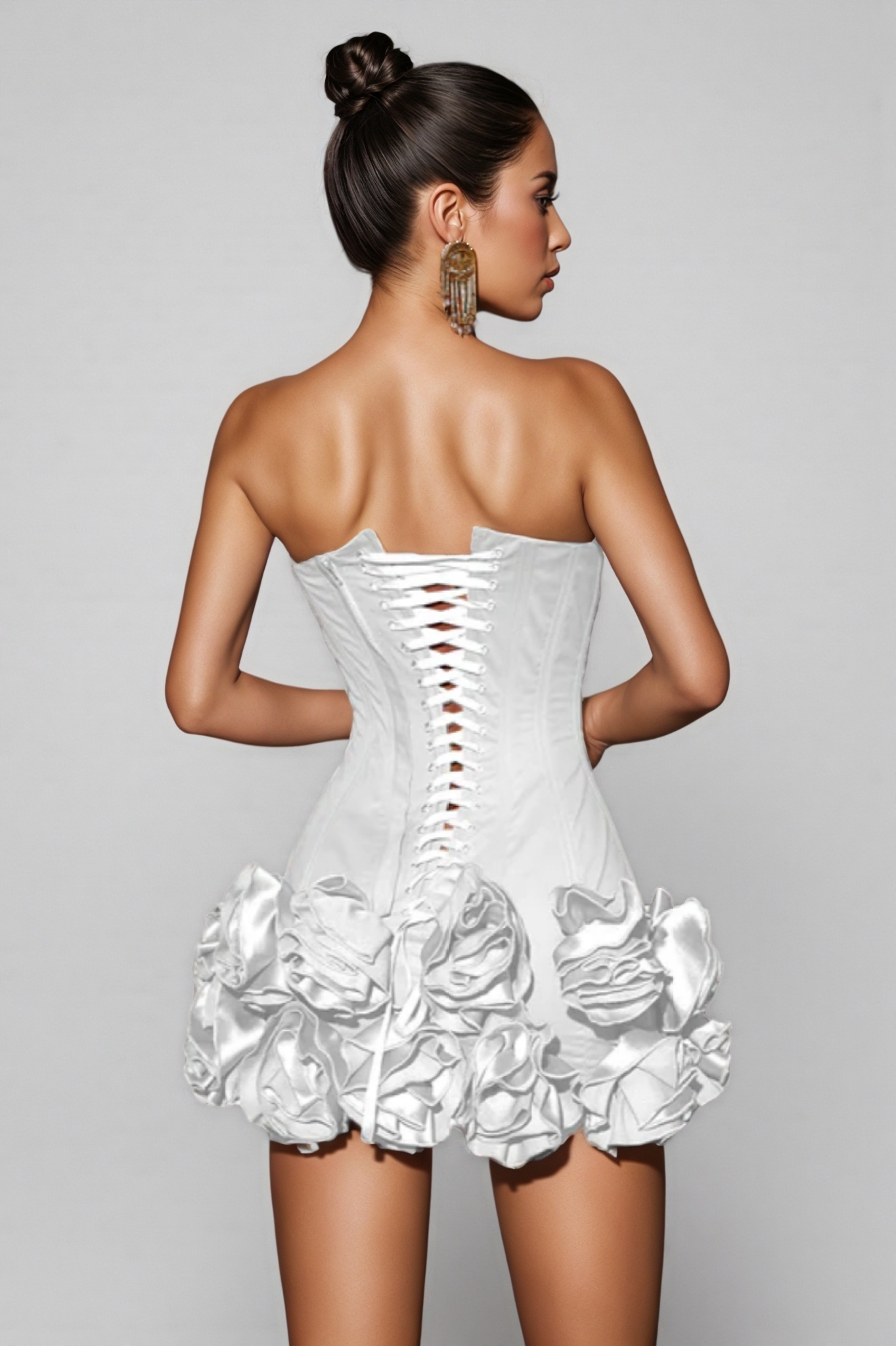 Mirabel White Strapless Flower Mini Dress