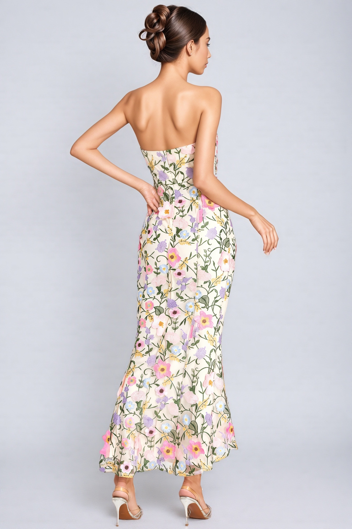Madisyn Apricot Floral Embroider Maxi Dress