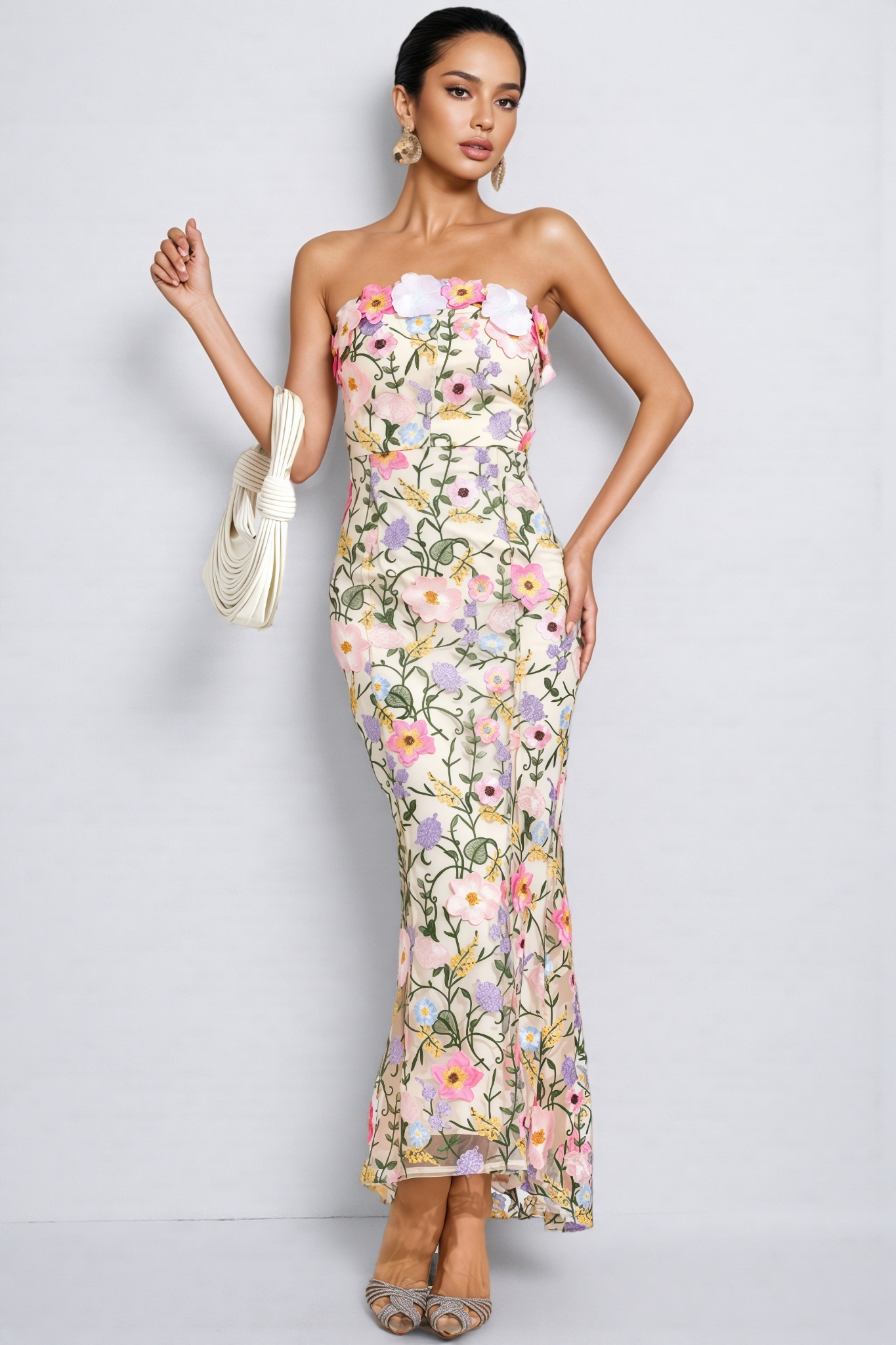 Madisyn Apricot Floral Embroider Maxi Dress