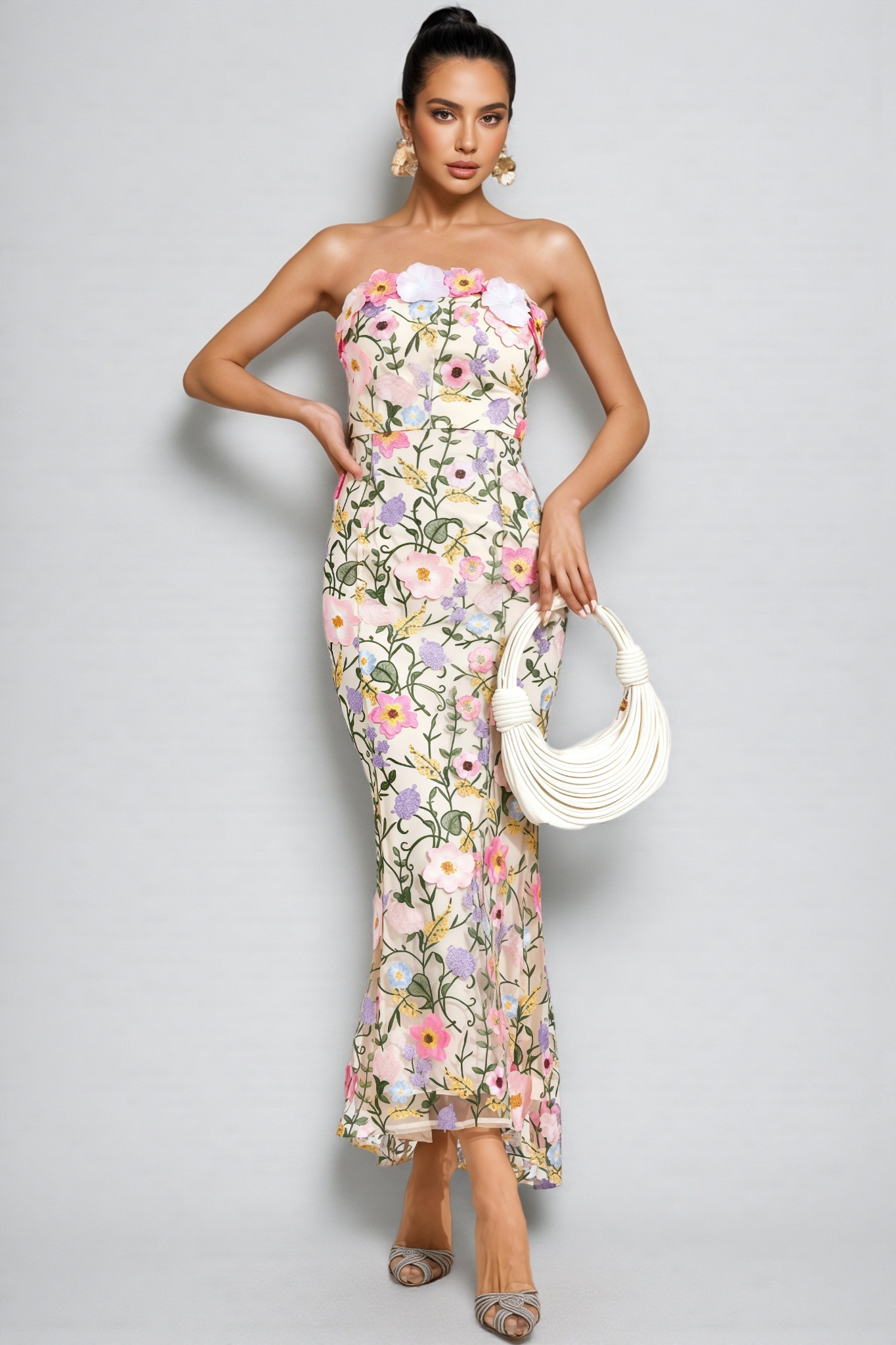 Madisyn Apricot Floral Embroider Maxi Dress