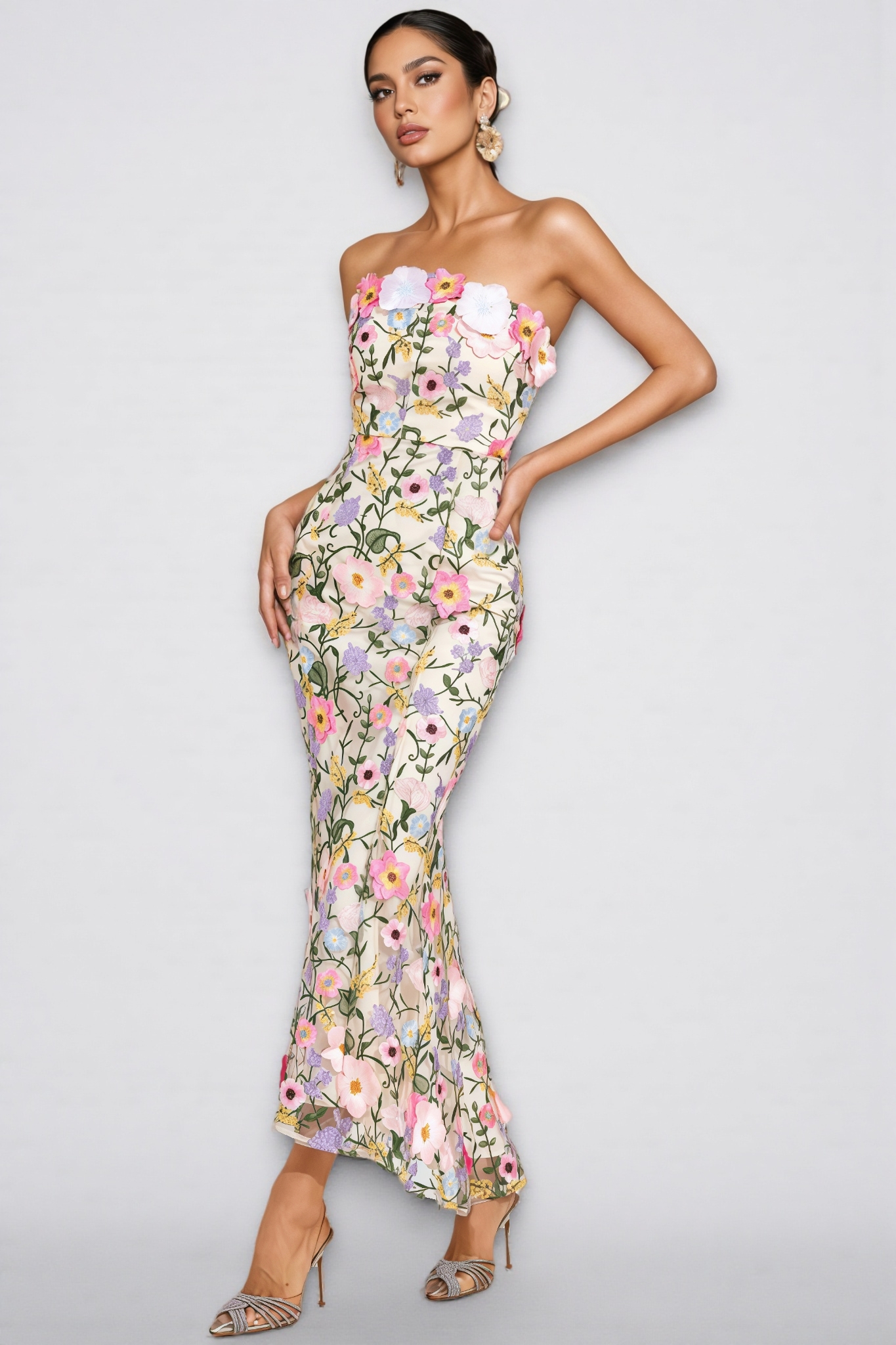 Madisyn Apricot Floral Embroider Maxi Dress