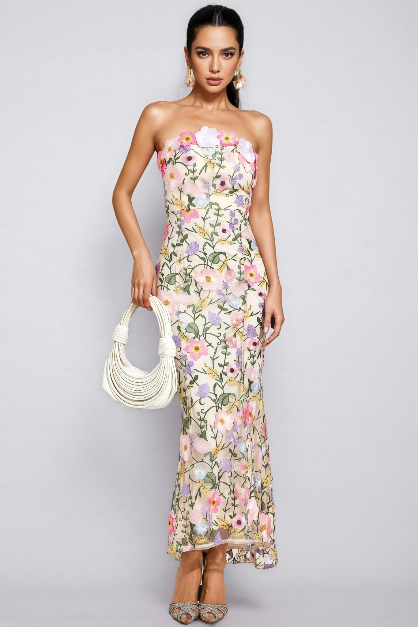 Madisyn Apricot Floral Embroider Maxi Dress