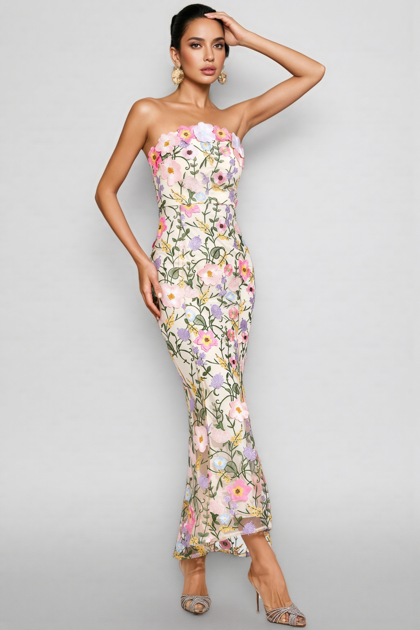 Madisyn Apricot Floral Embroider Maxi Dress