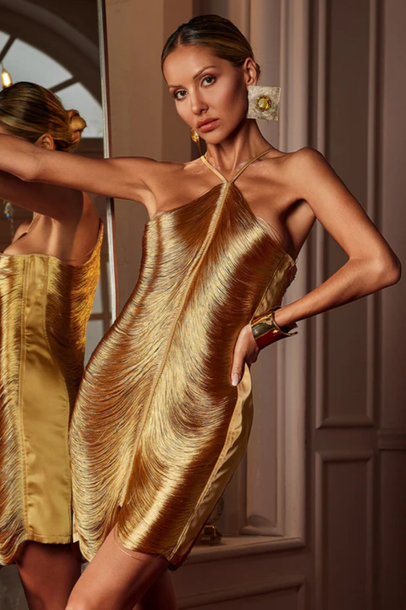 Hilda Halterneck Fringe Mini Dress