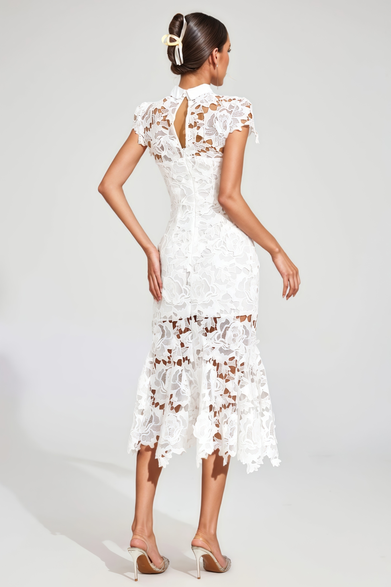 Haliny White Fishtail Lace Cut Out Midi Dress