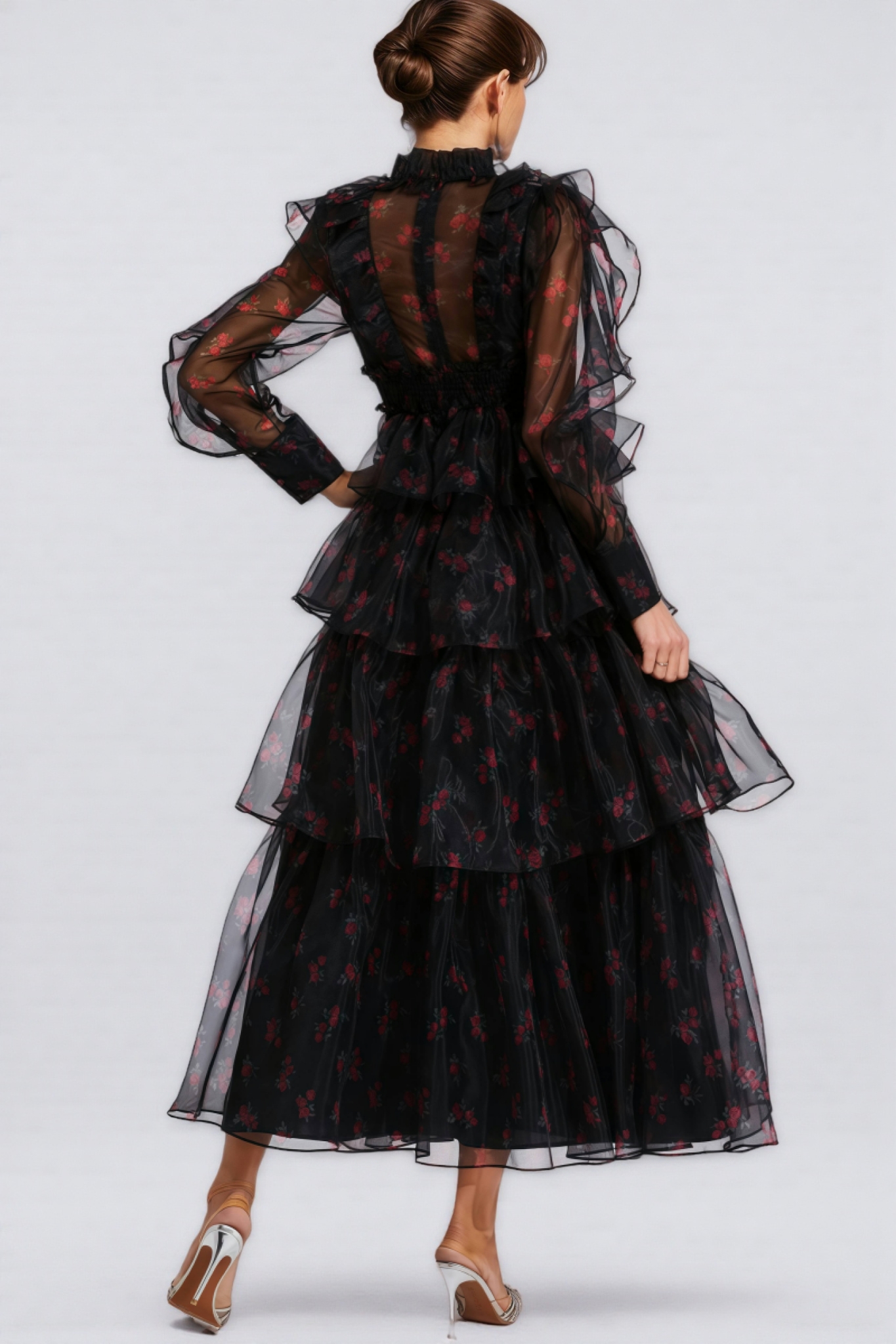 Ellarv Black Crushed Mesh Maxi Dress