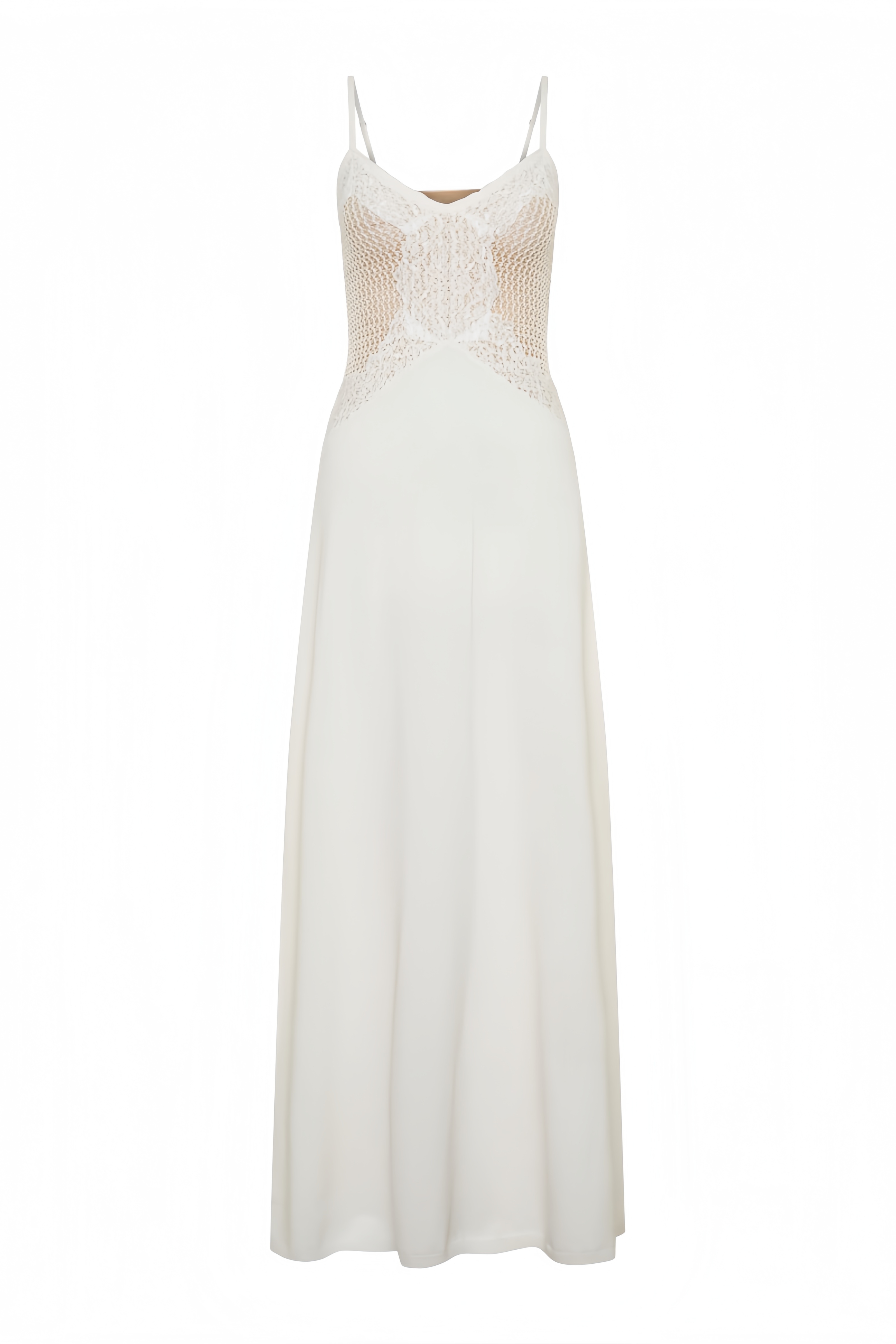 Gisalle White Halter Lace Knit Maxi Dress