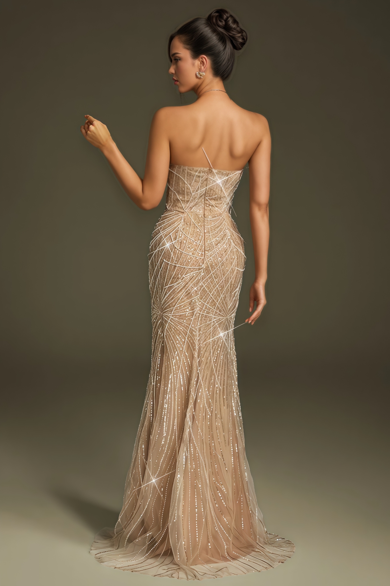 Shardae Strapless Pearl Sequin Split Maxi Dress