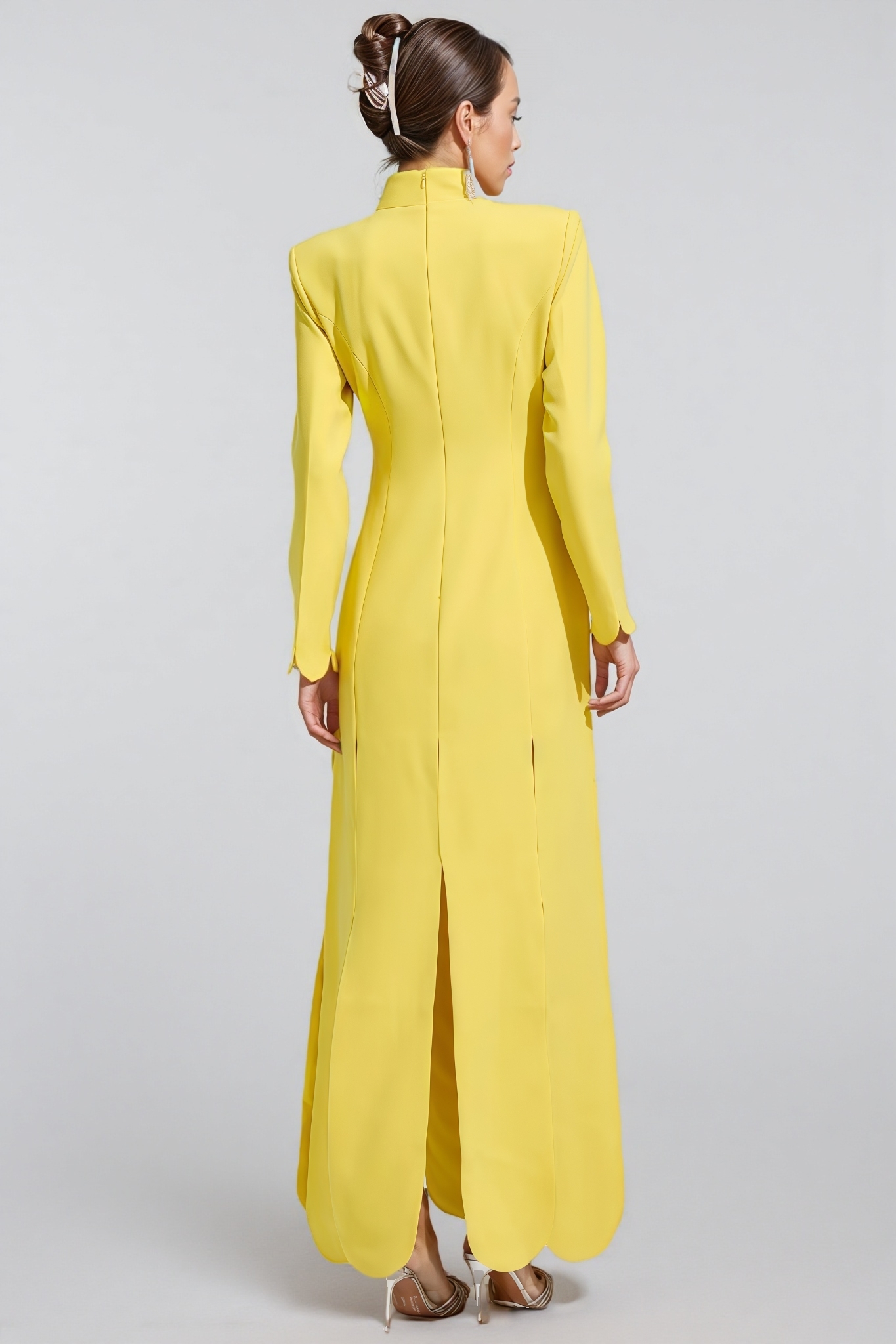 Haston Yellow Long Sleeve Slit Maxi Dress