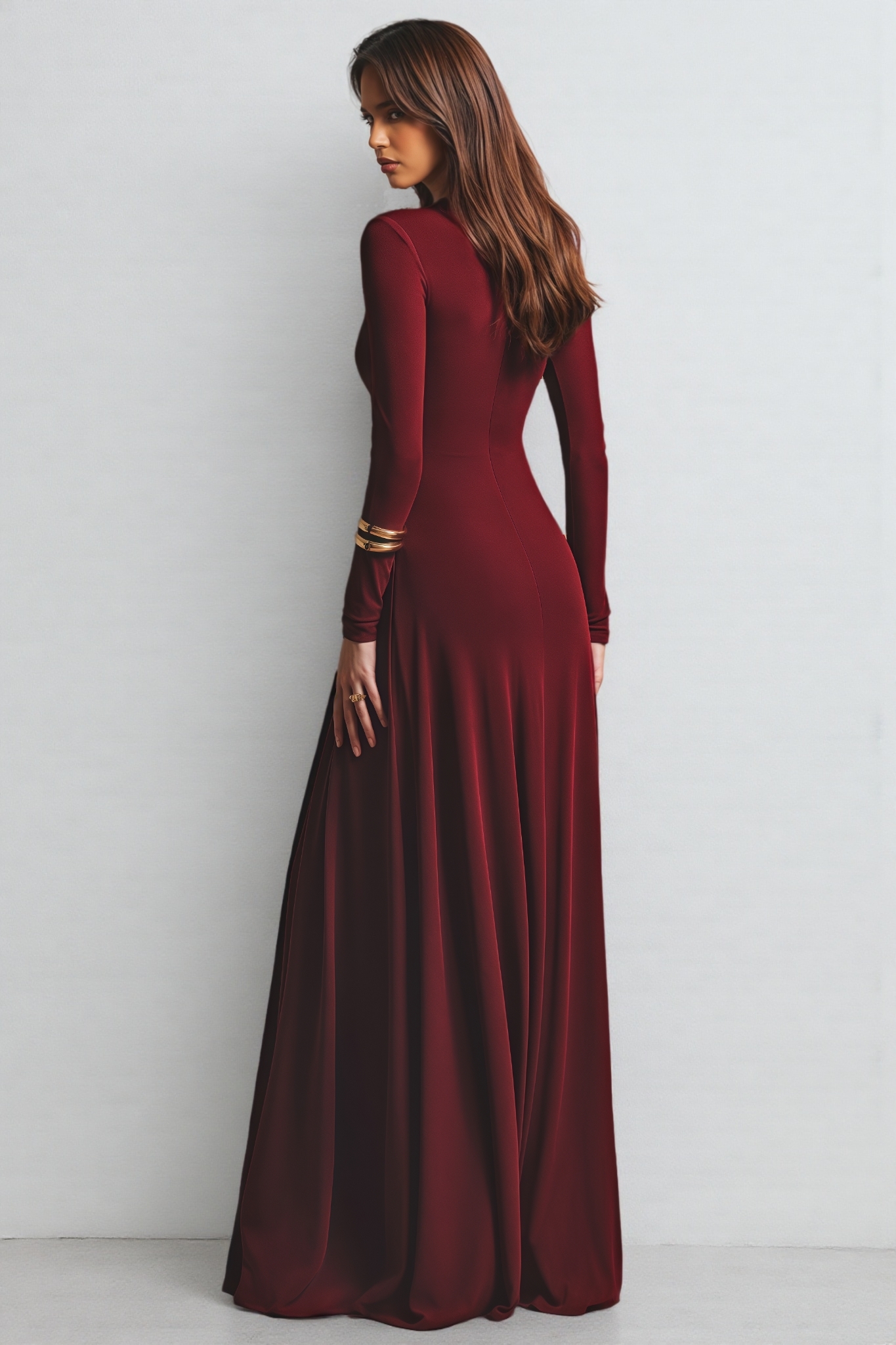 Jana Red Asymmetric Long Sleeve Maxi Dress