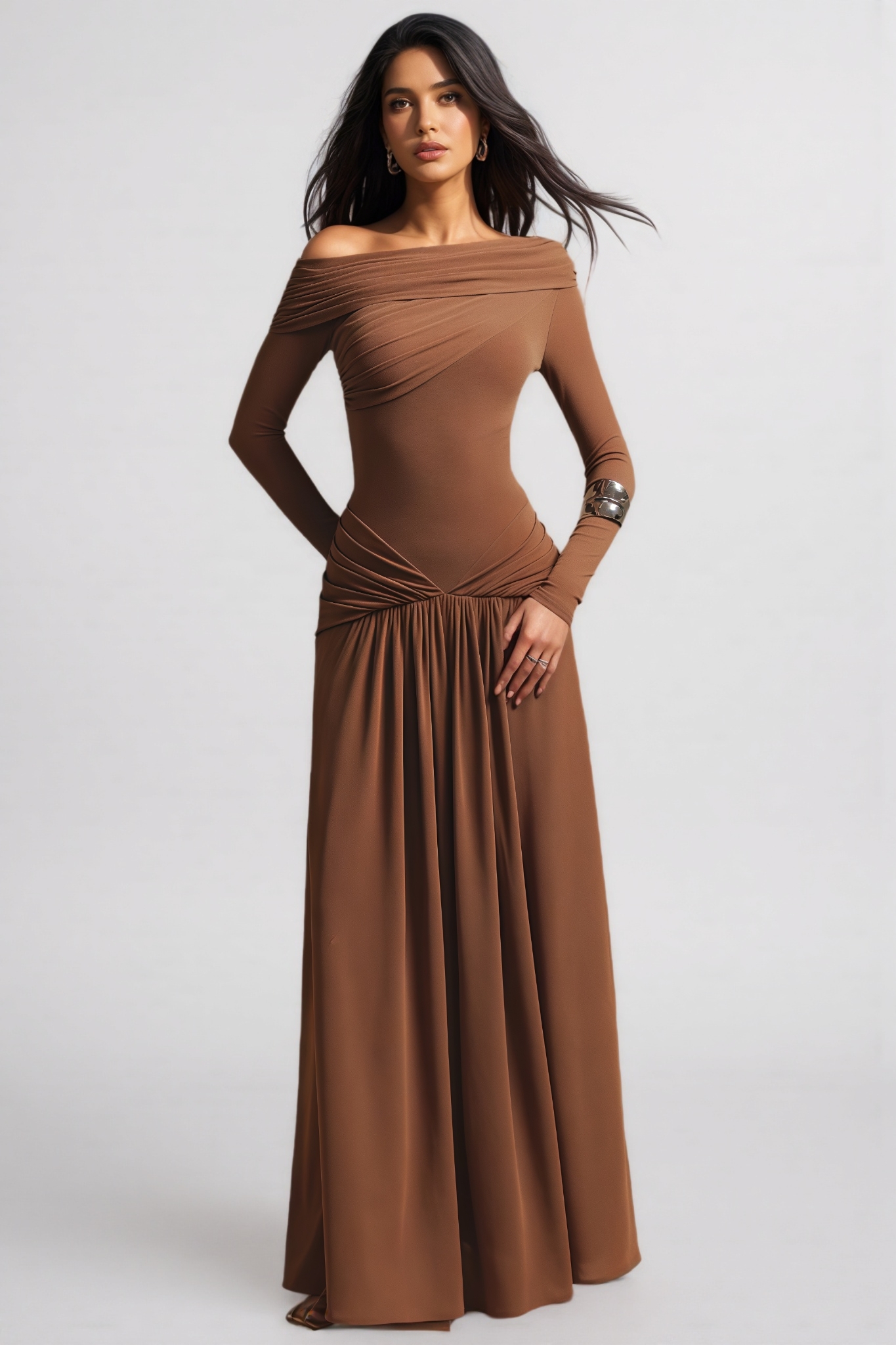 Virel Asymmetric Long sleeve Maxi Dress