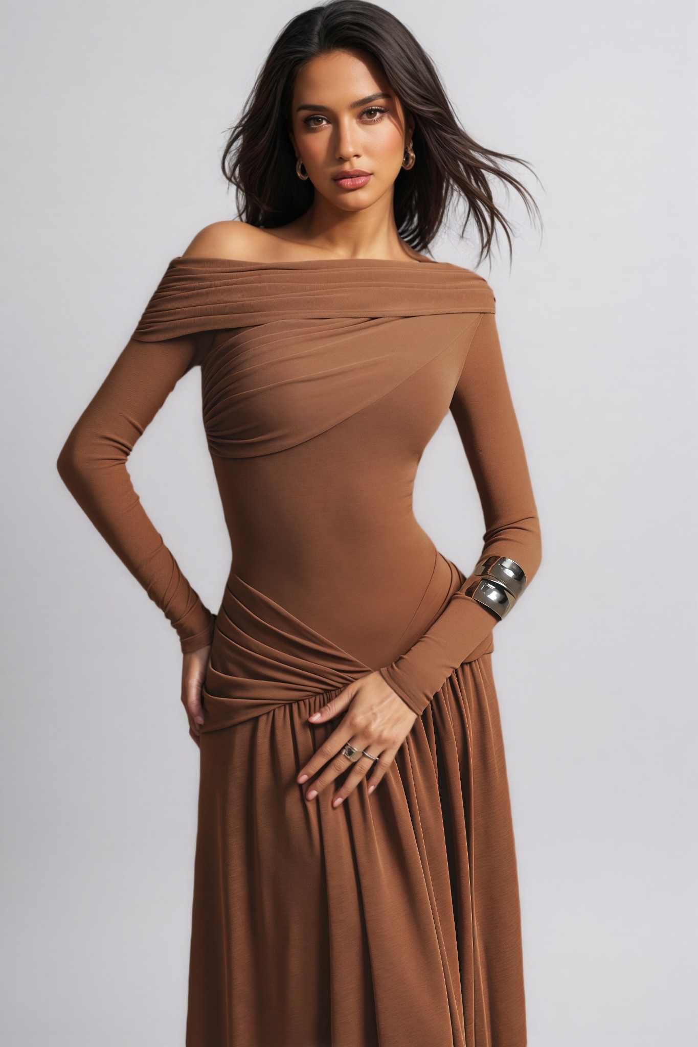 Virel Asymmetric Long sleeve Maxi Dress