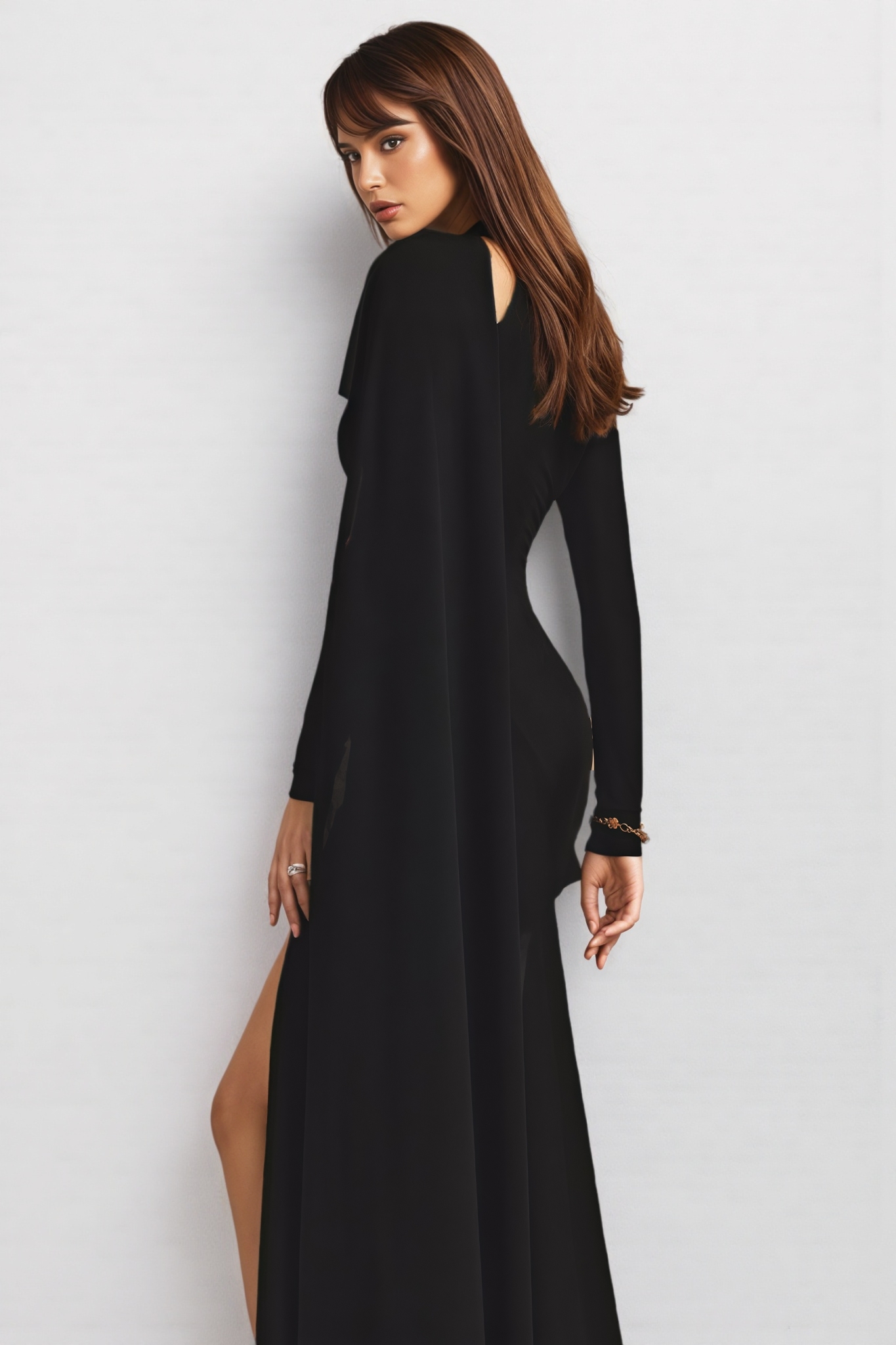 Tata Hollow Black Split Mini Dress